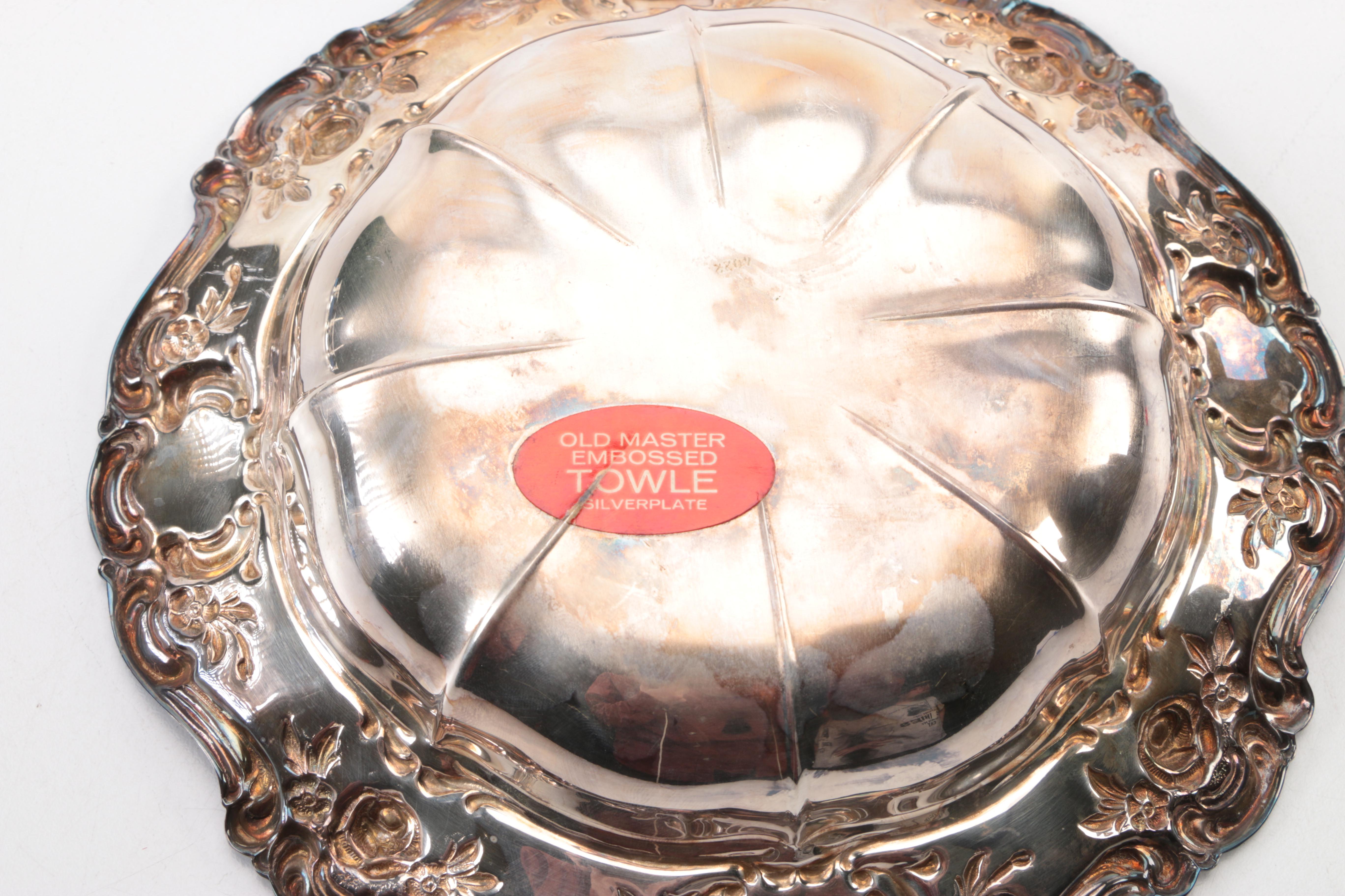 Assortment of Silver Plate Trays, Bowls, and Candle Holders Featuring Gorham