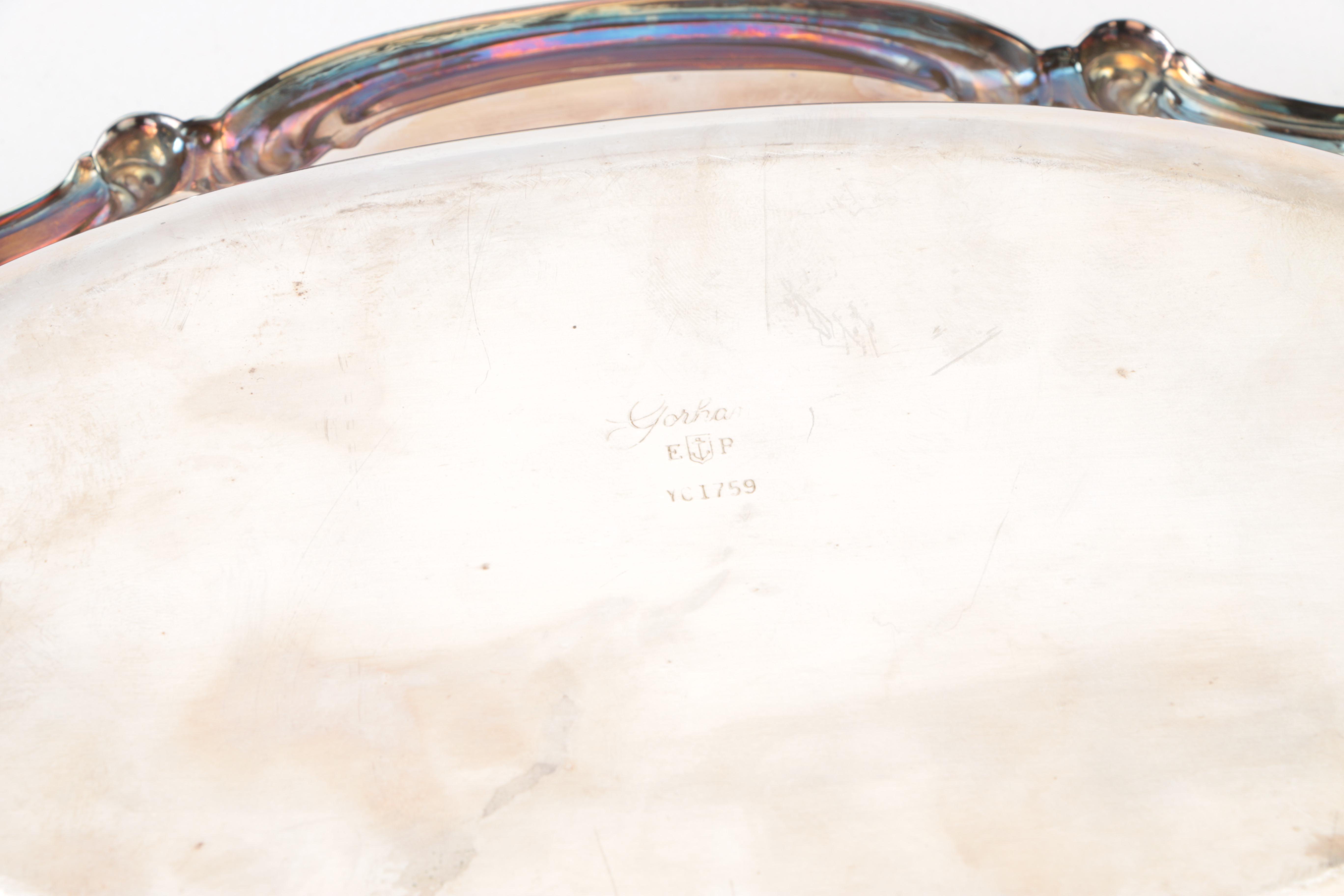 Assortment of Silver Plate Trays, Bowls, and Candle Holders Featuring Gorham