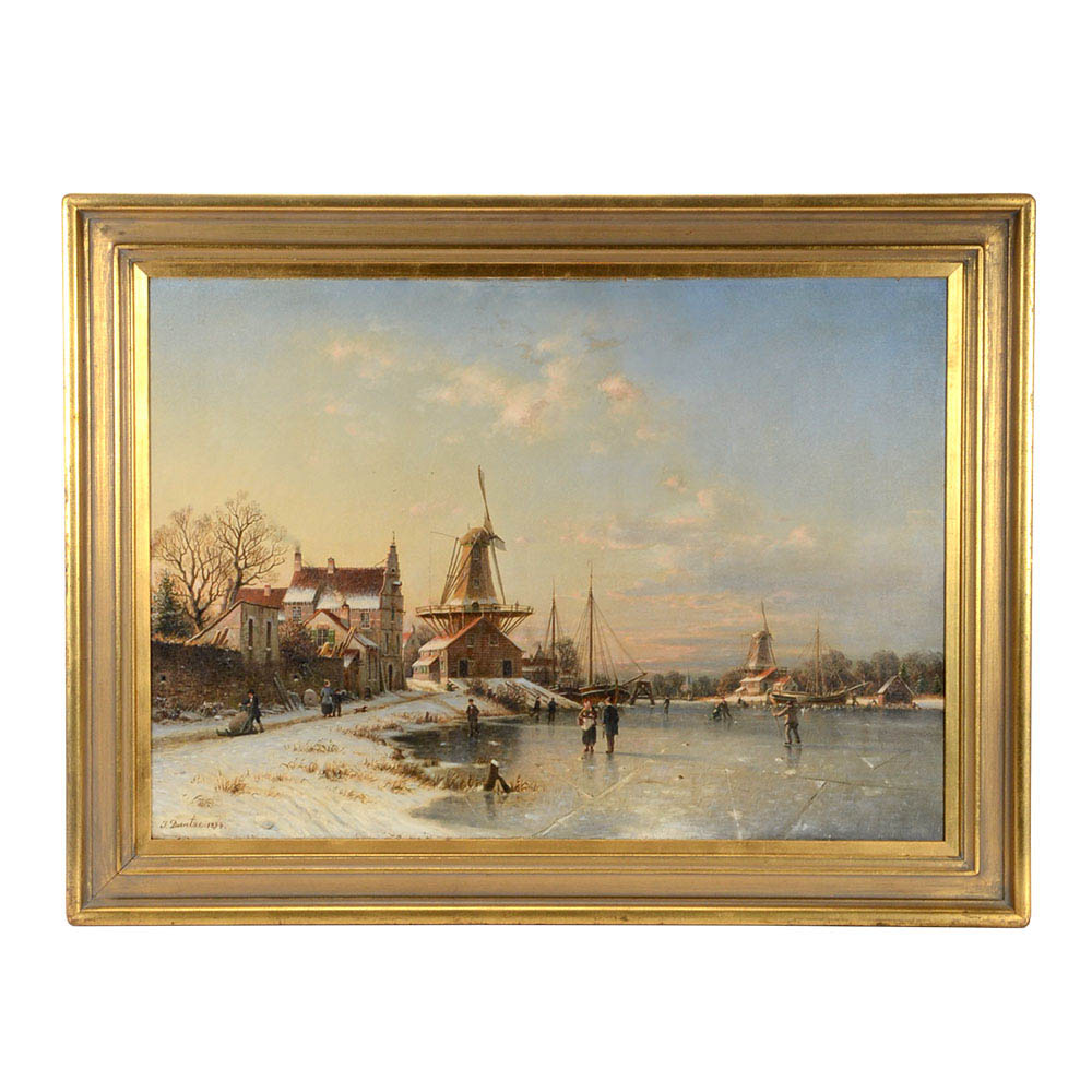 Johannes Duntze Original 1894 Dutch Landscape Oil on Canvas