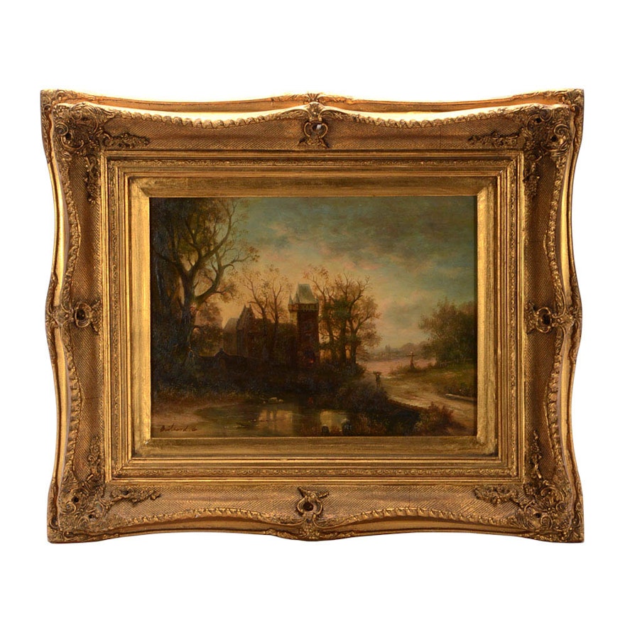 Signed Original European Oil Landscape on Board