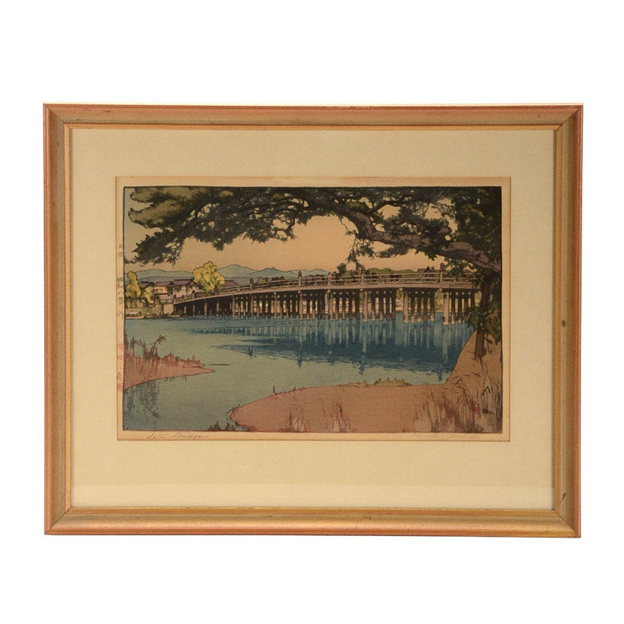 Hiroshi Yoshida Signed Japanese Woodblock Print "Seta Bridge"