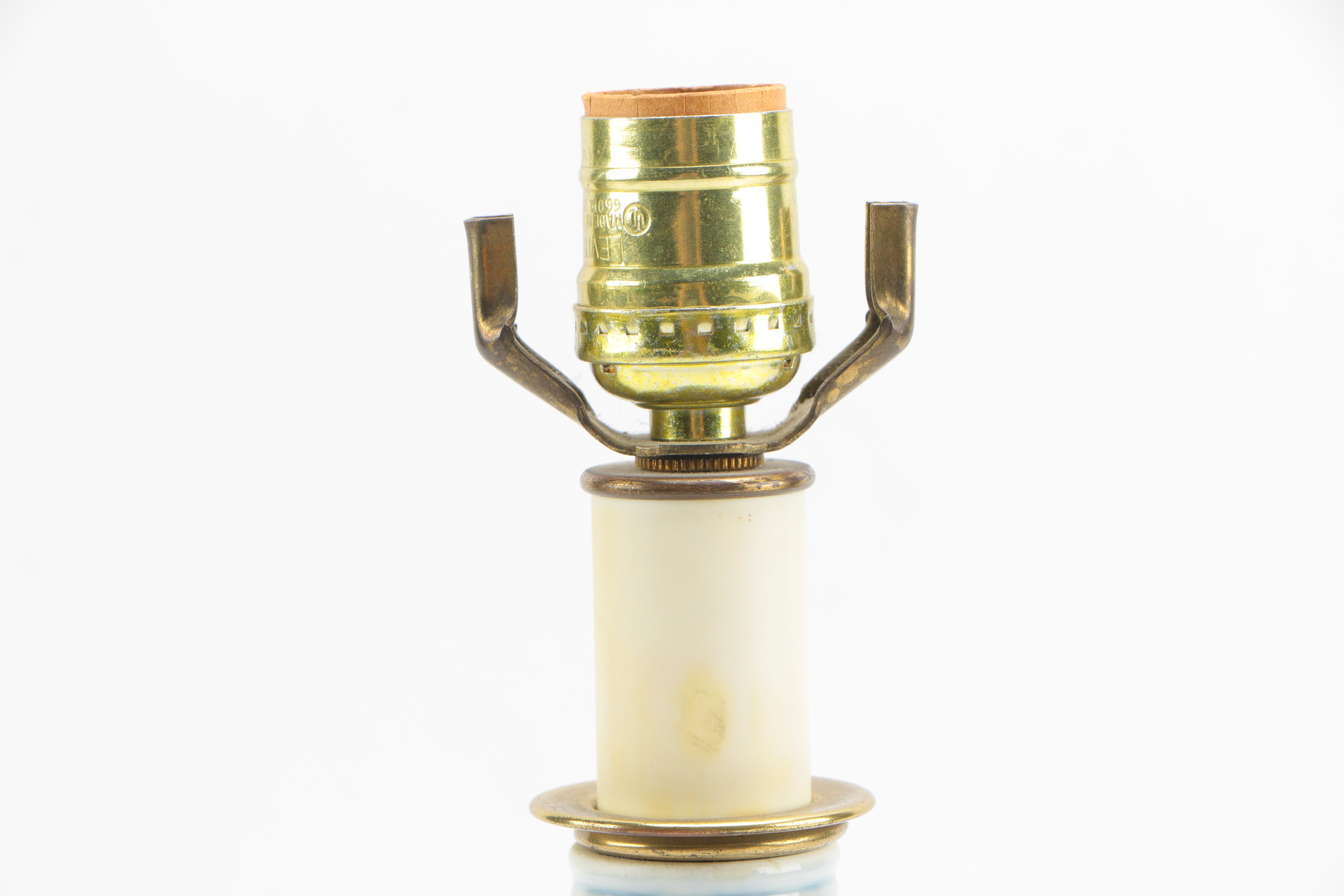 Canton Style Porcelain and Brass Candlestick Lamp