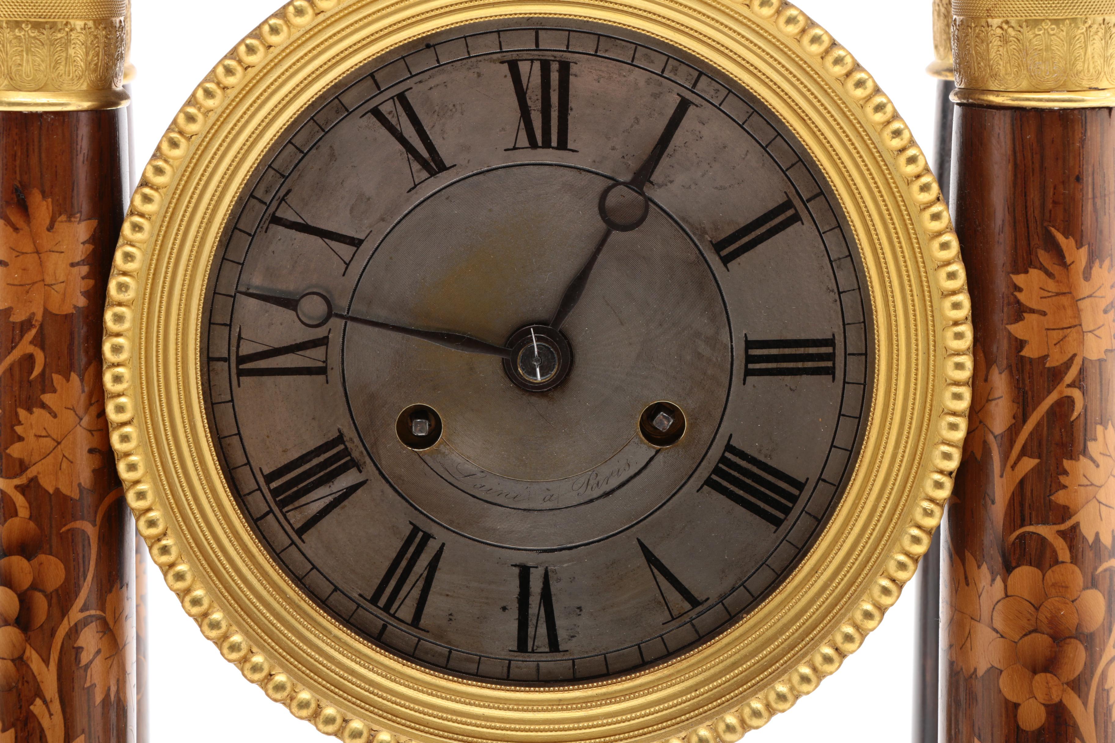 Antique Marquetry Portico Clock by Laine à Paris