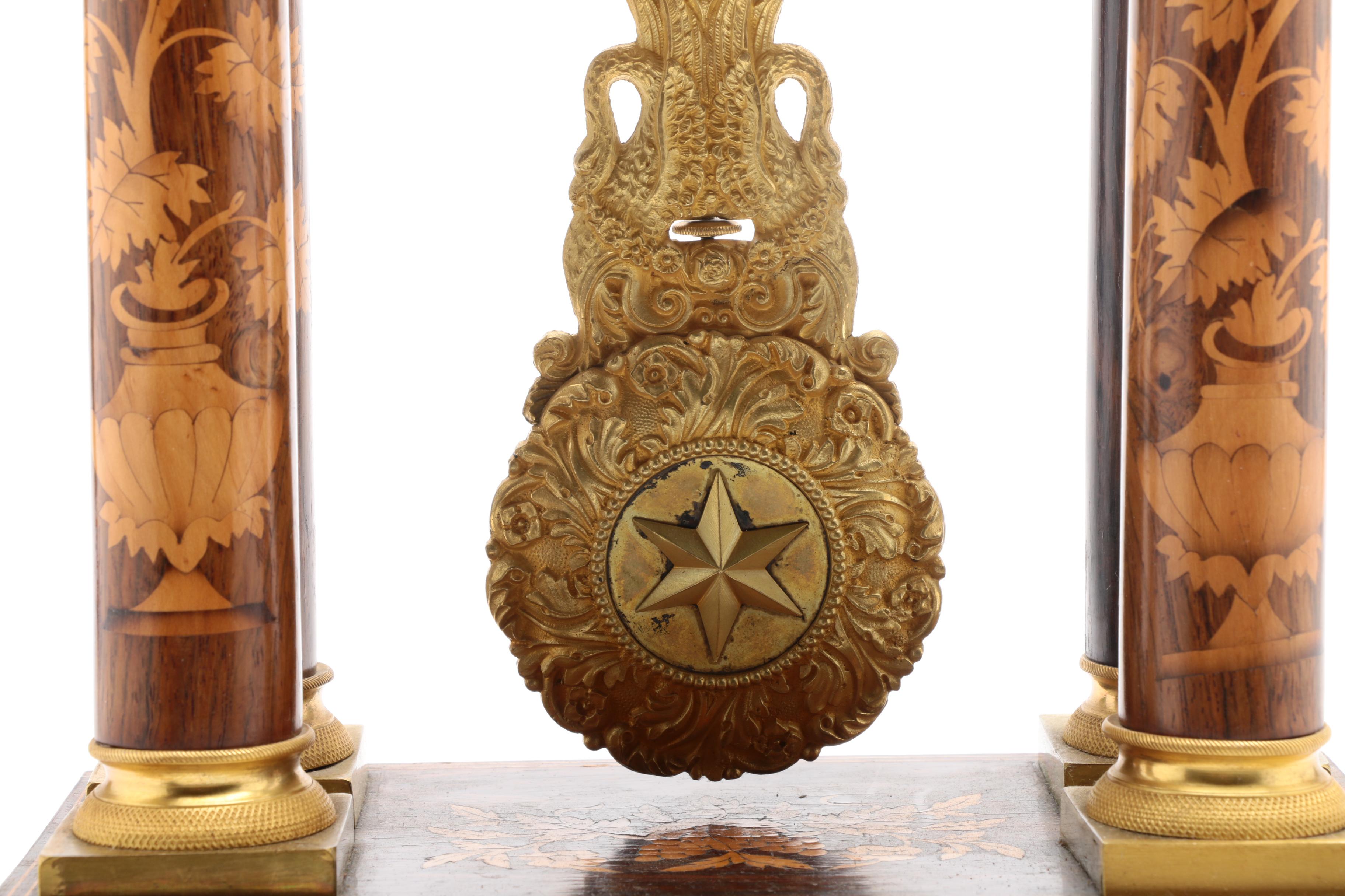 Antique Marquetry Portico Clock by Laine à Paris