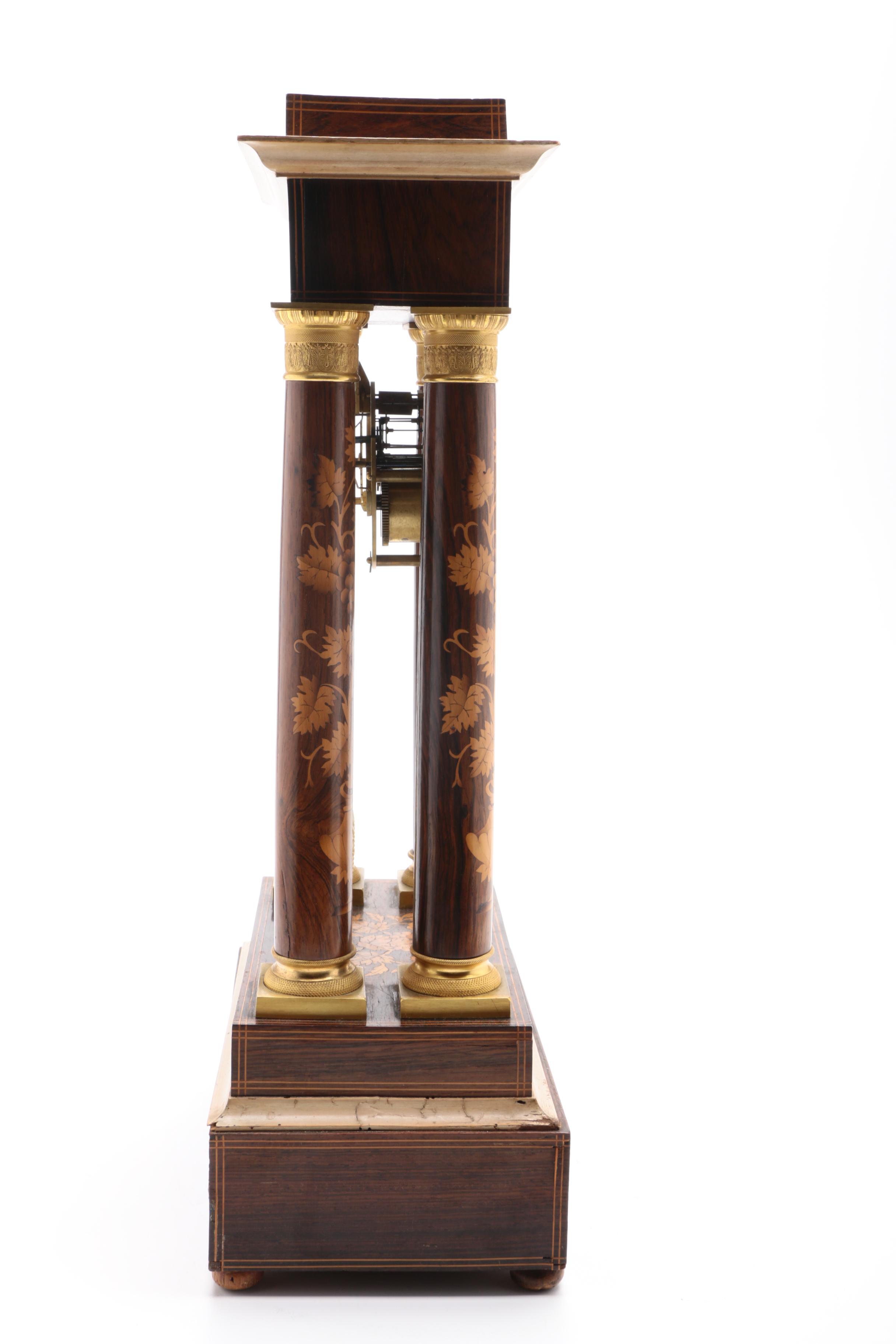 Antique Marquetry Portico Clock by Laine à Paris