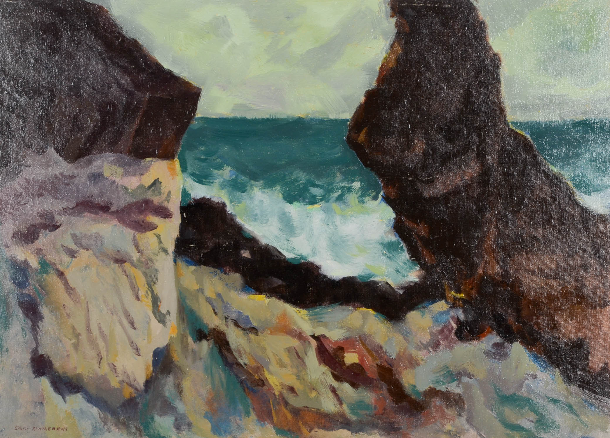 Carl Zimmerman Original Oil on Academy Board Seascape Painting