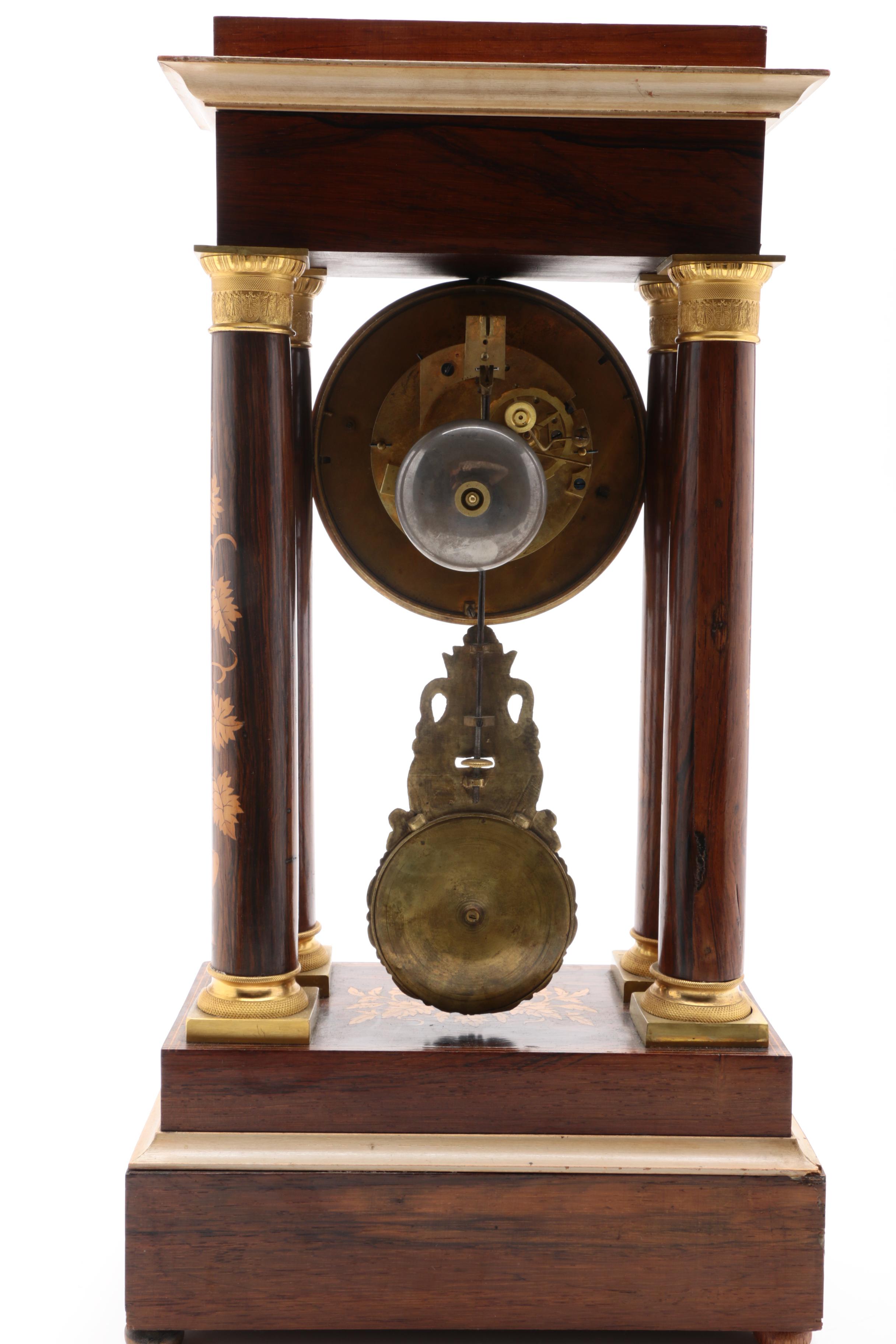 Antique Marquetry Portico Clock by Laine à Paris