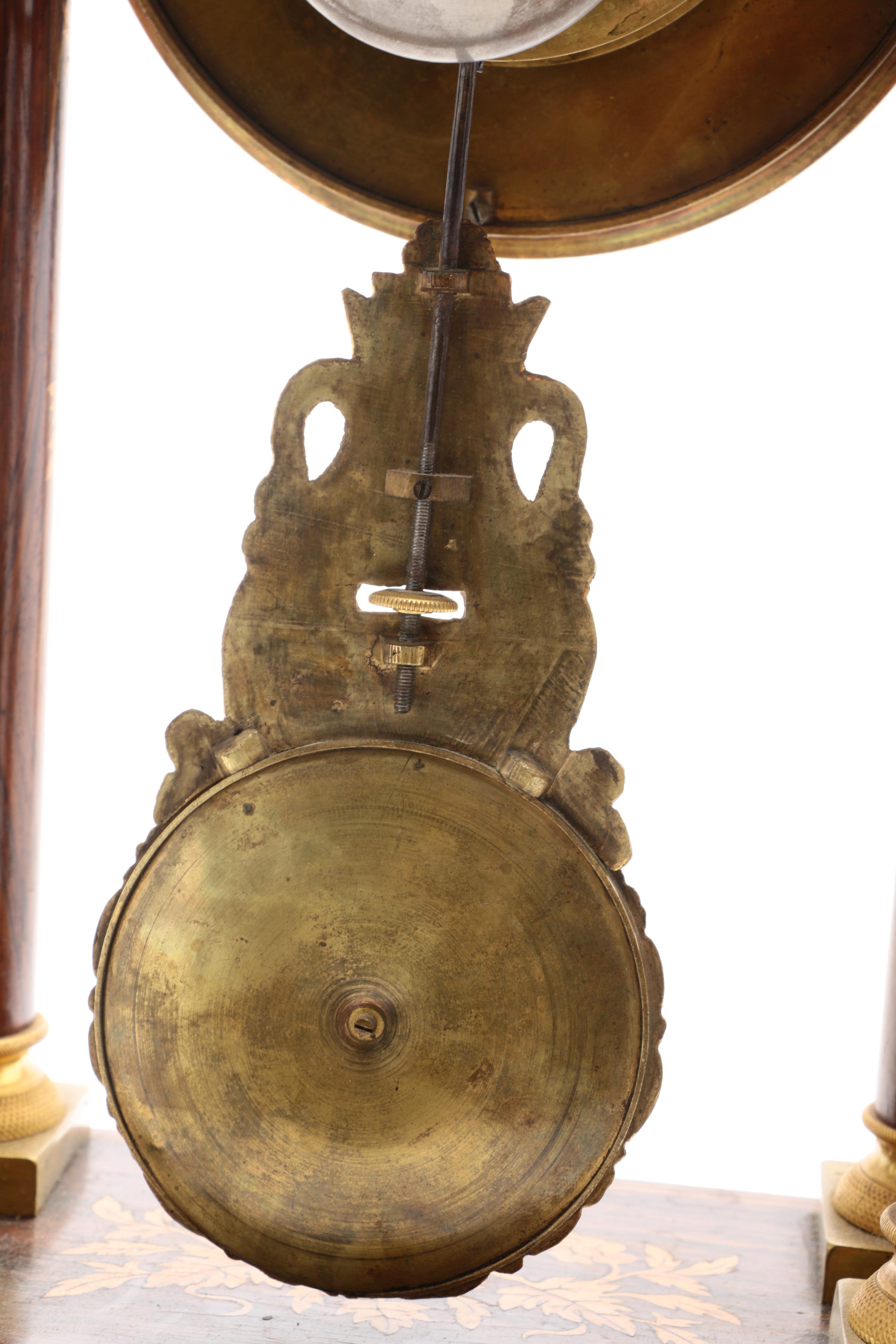 Antique Marquetry Portico Clock by Laine à Paris