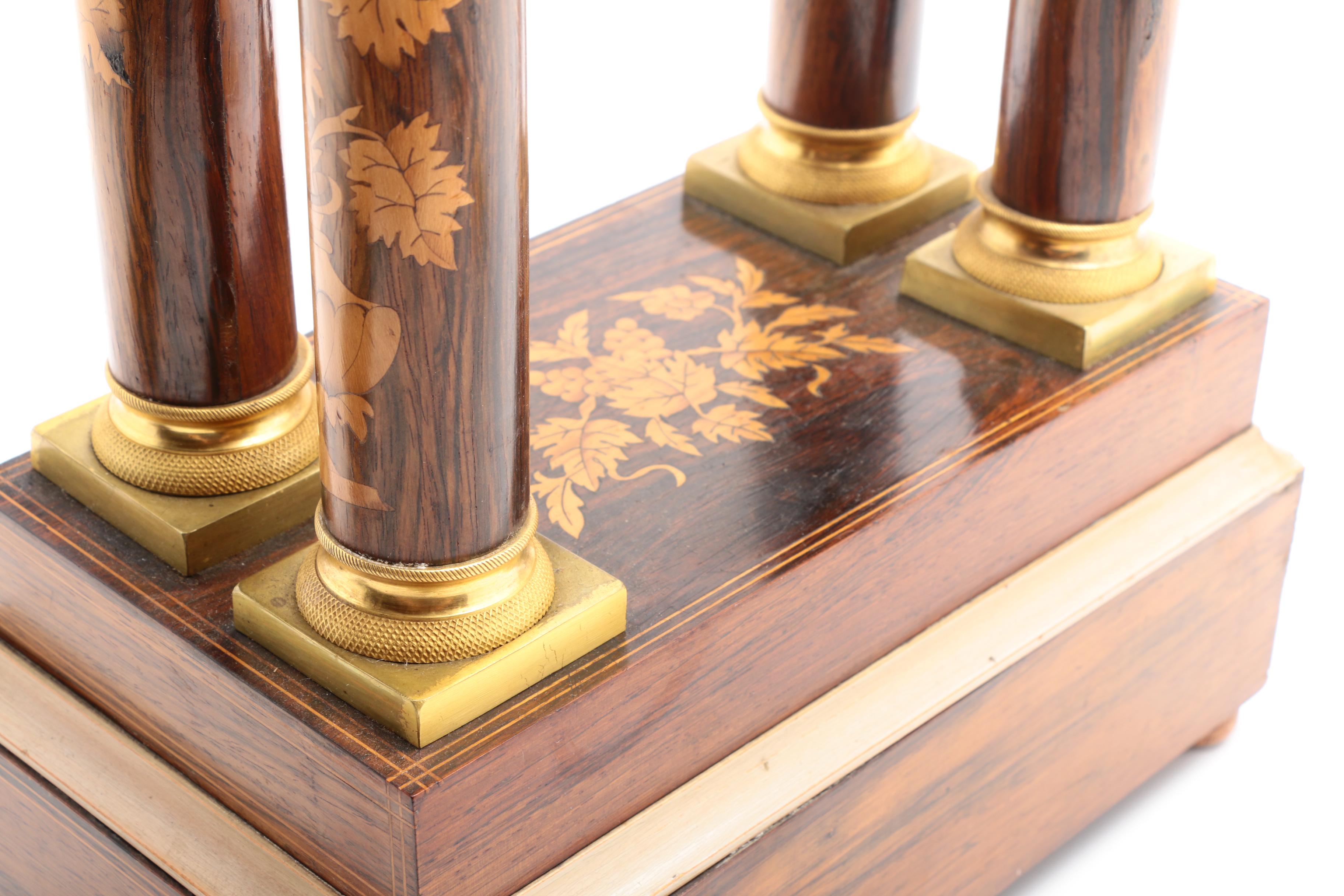 Antique Marquetry Portico Clock by Laine à Paris