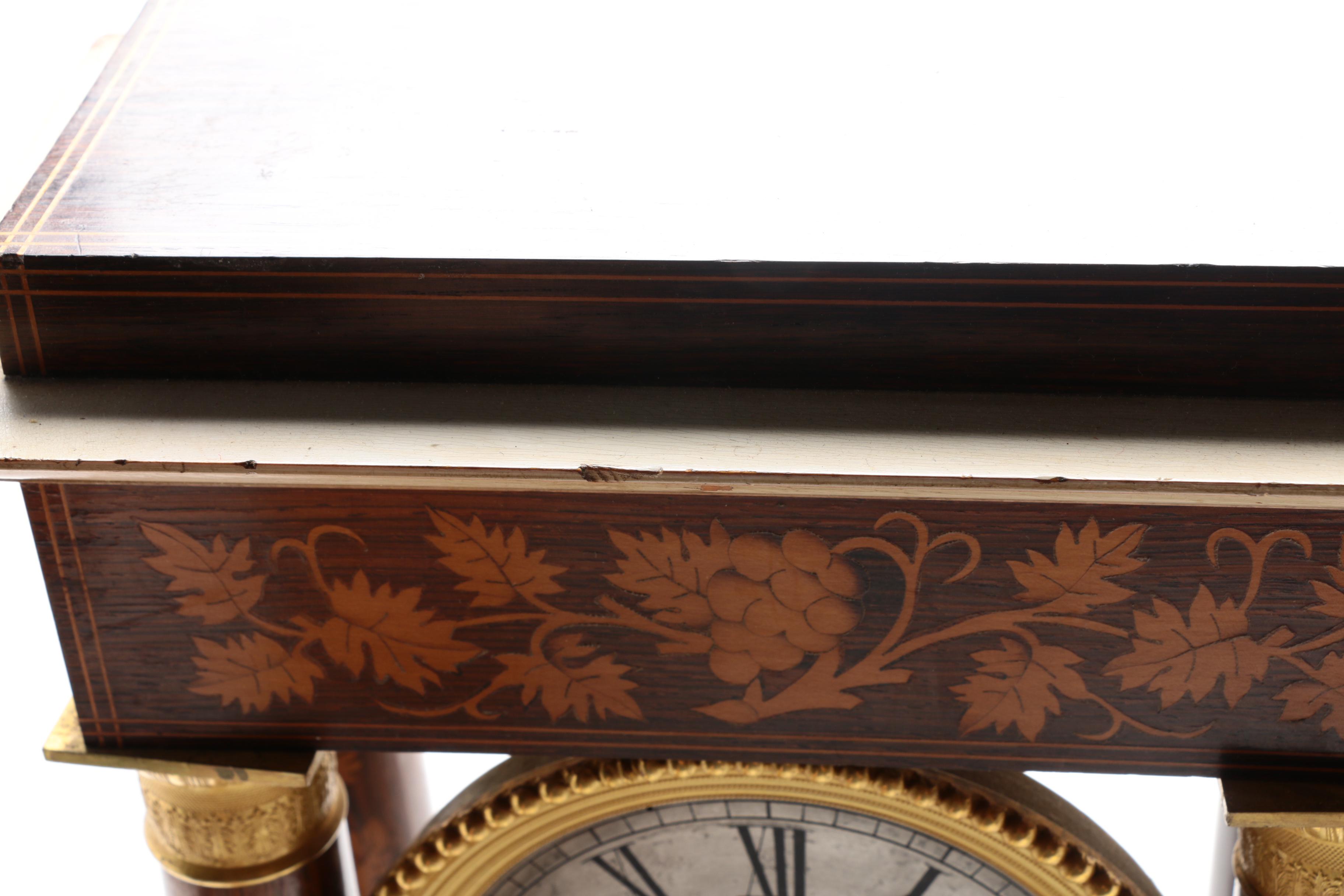 Antique Marquetry Portico Clock by Laine à Paris