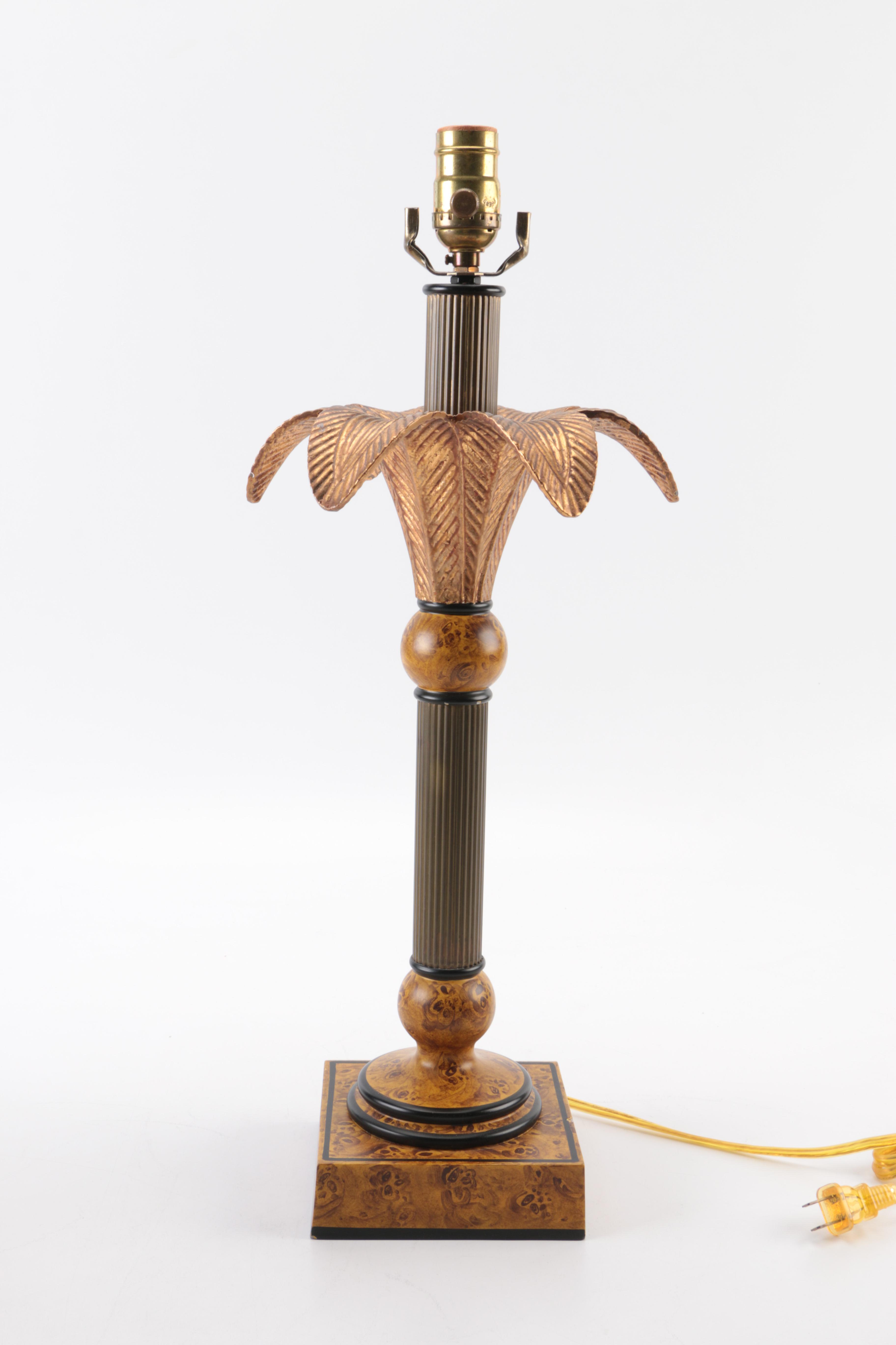 Wood and Metal Floral Shaped Table Lamp