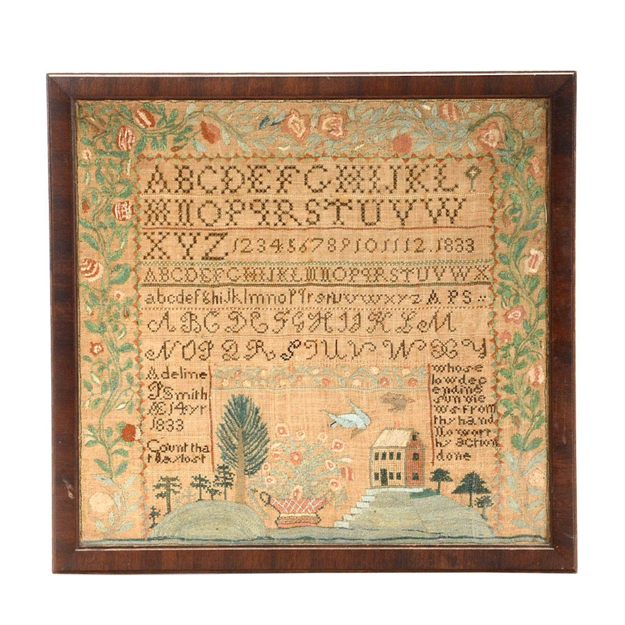 Antique 1833 Cross-Stitch Embroidery Sampler