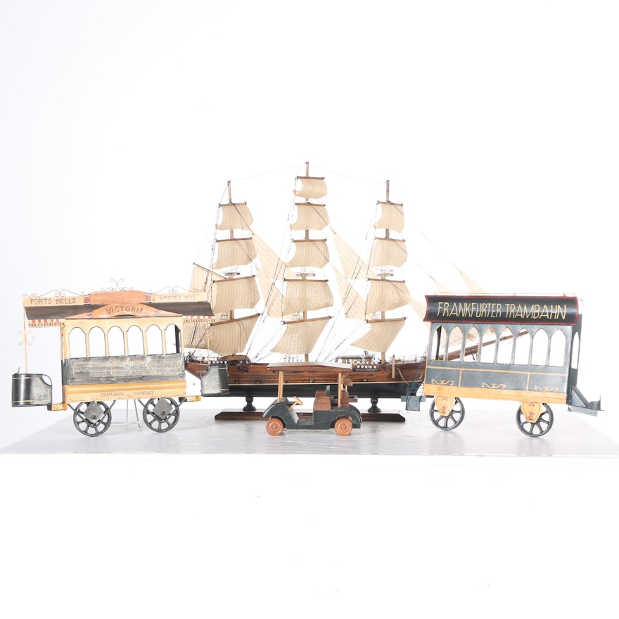 Assorted Miniature Decor Including Model Sailing Ship