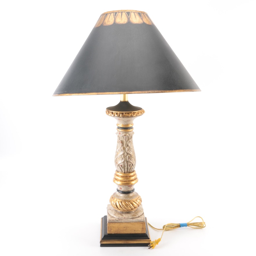 Acanthus Leaf and Gilded Lamp with Black Lampshade