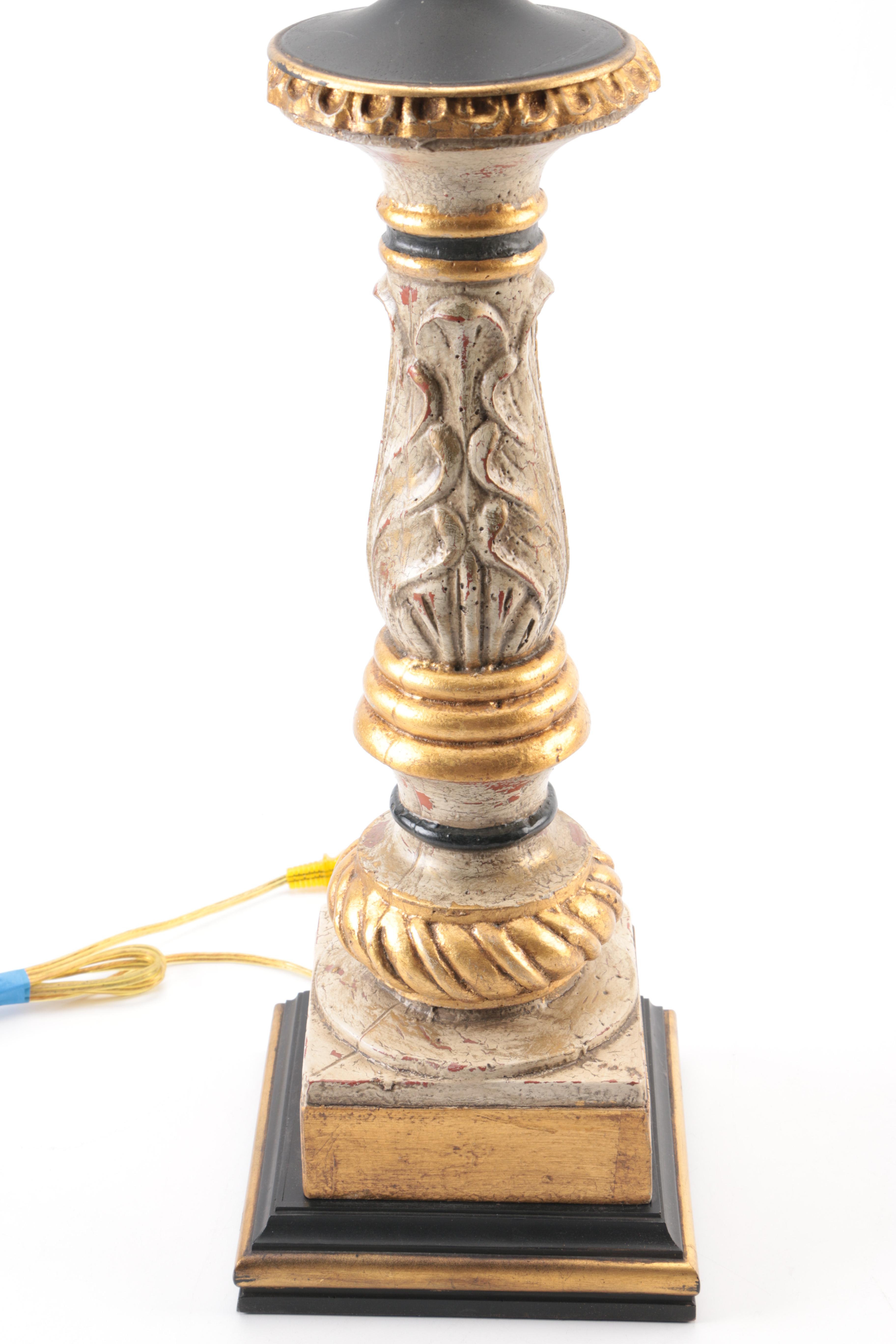 Acanthus Leaf and Gilded Lamp with Black Lampshade