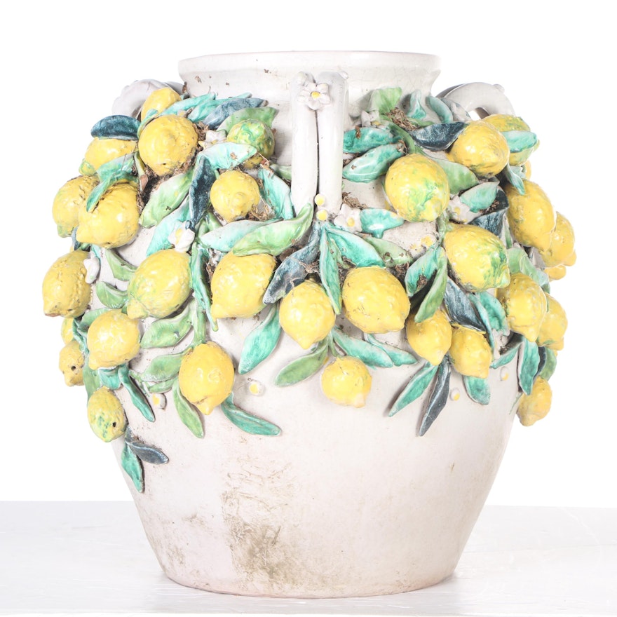 Majolica Planter with Lemon Accents