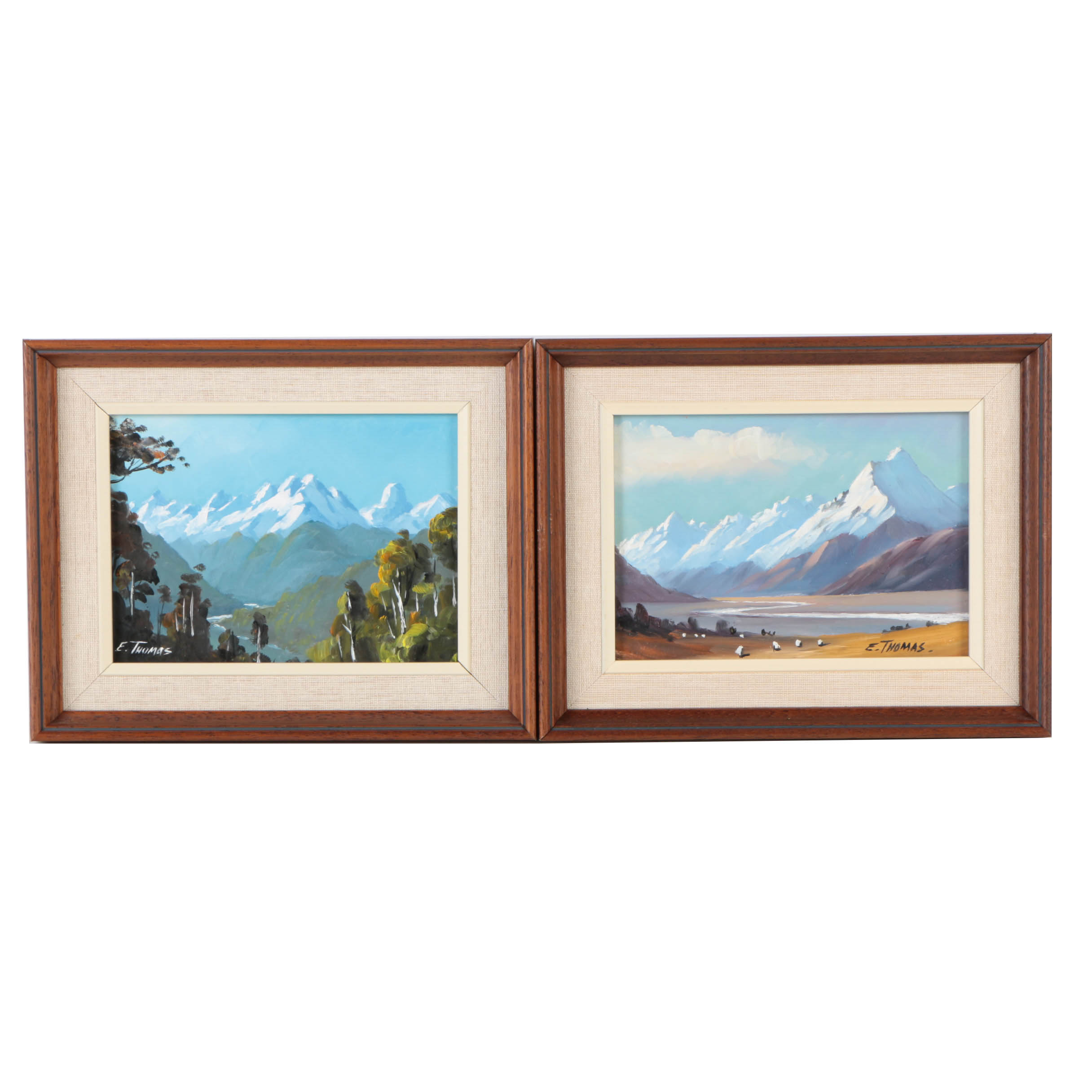 E.J. Thomas Oil Paintings on Board "Mount Cook" and "Humboldt Mountains"