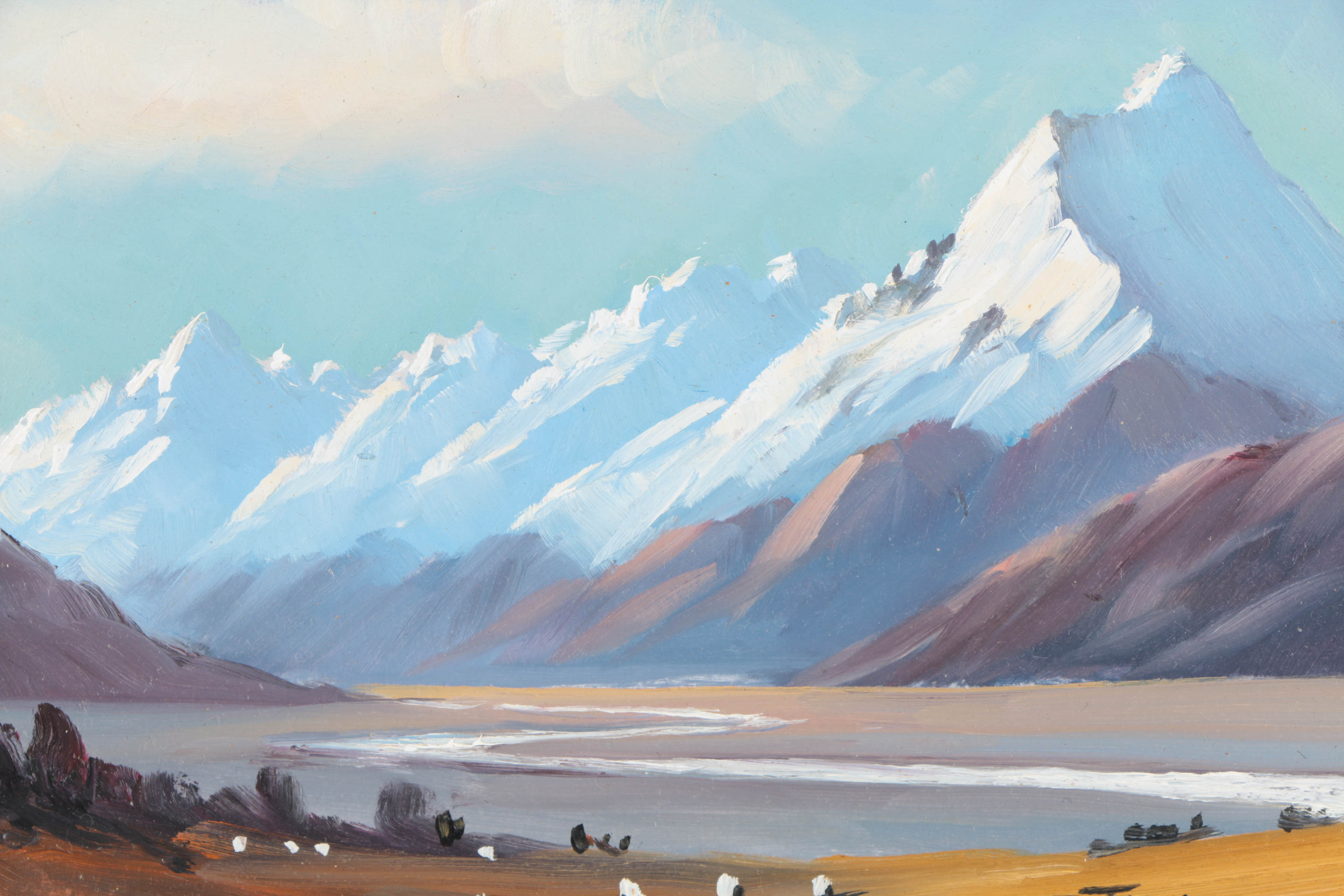 E.J. Thomas Oil Paintings on Board "Mount Cook" and "Humboldt Mountains"