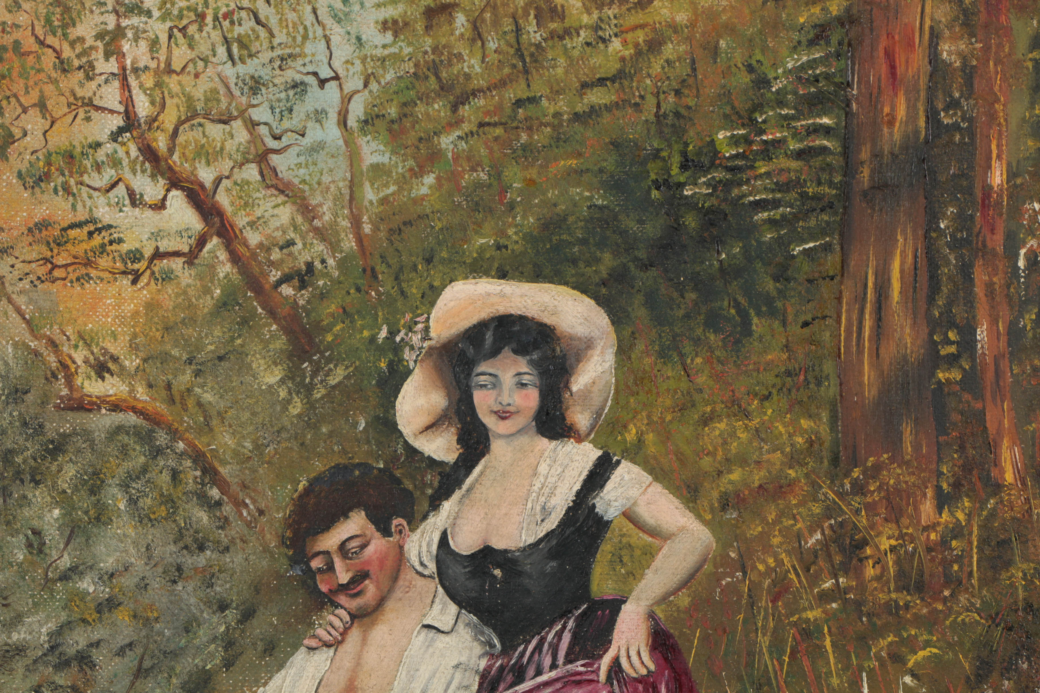 H.W. Blanck Oil Painting on Canvas of Figures Crossing a Stream