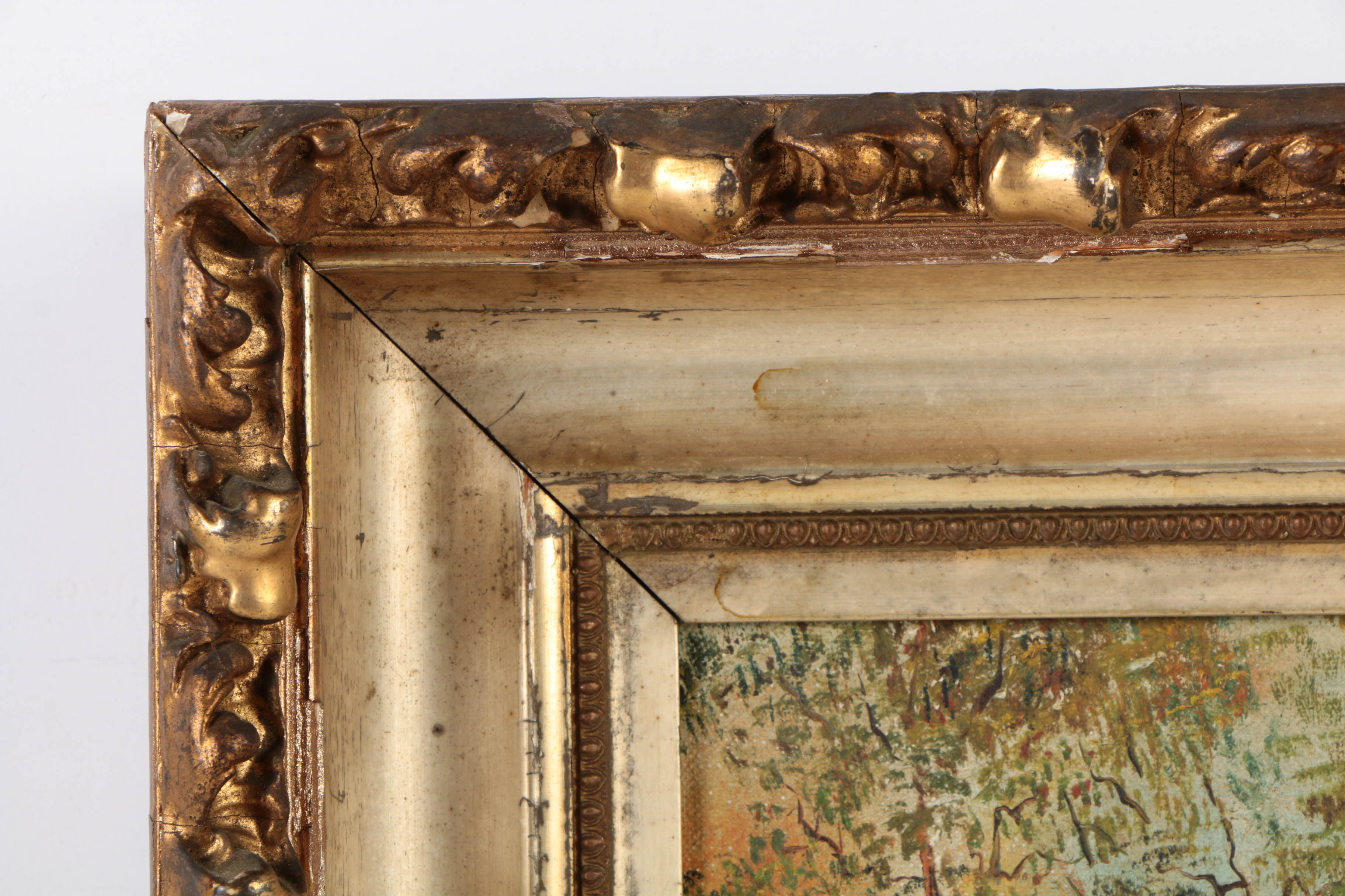 H.W. Blanck Oil Painting on Canvas of Figures Crossing a Stream