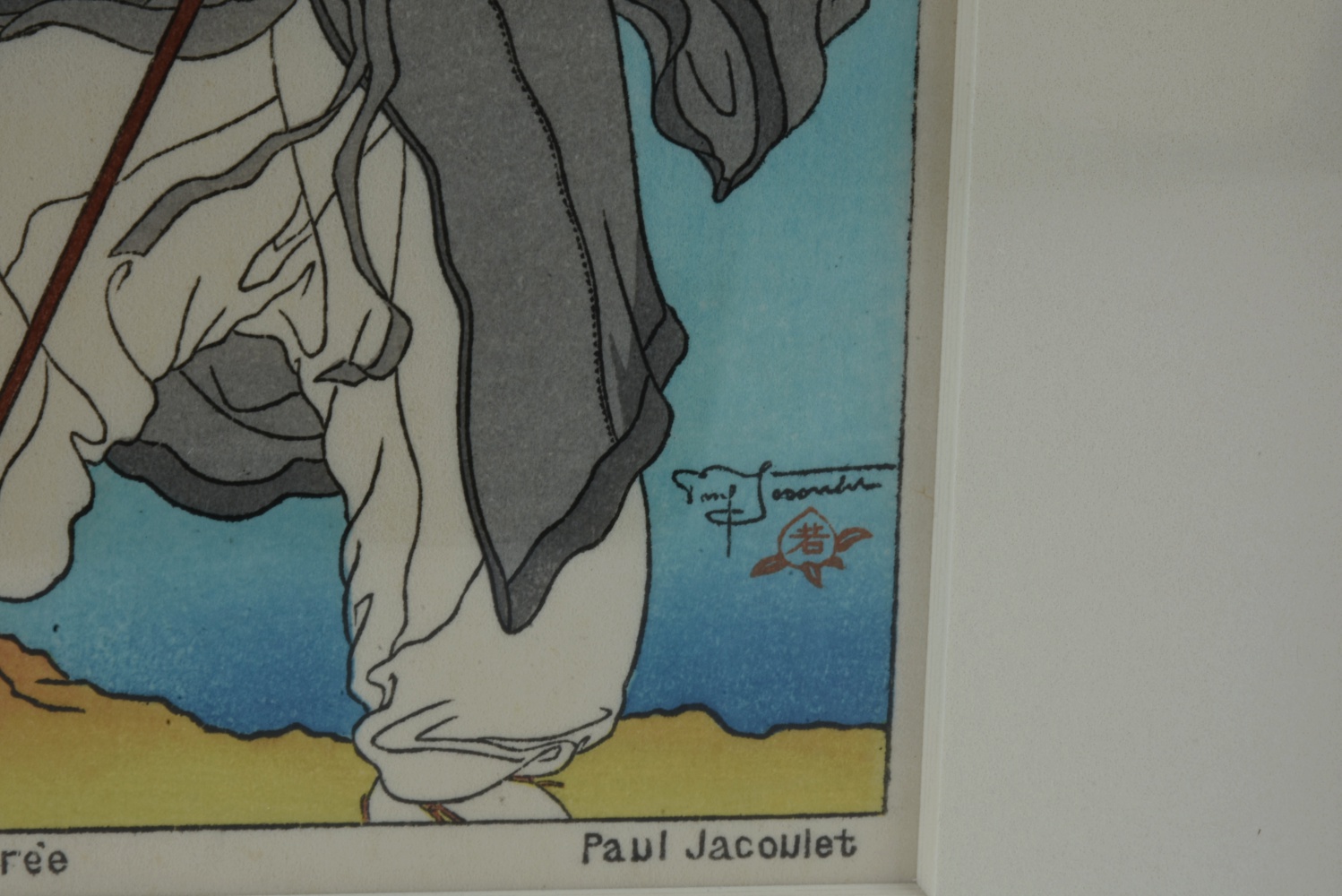 Pair of Paul Jacoulet Woodblock Prints on Paper "Le Nid: Corée." and "Le Bonze Errant Corée"