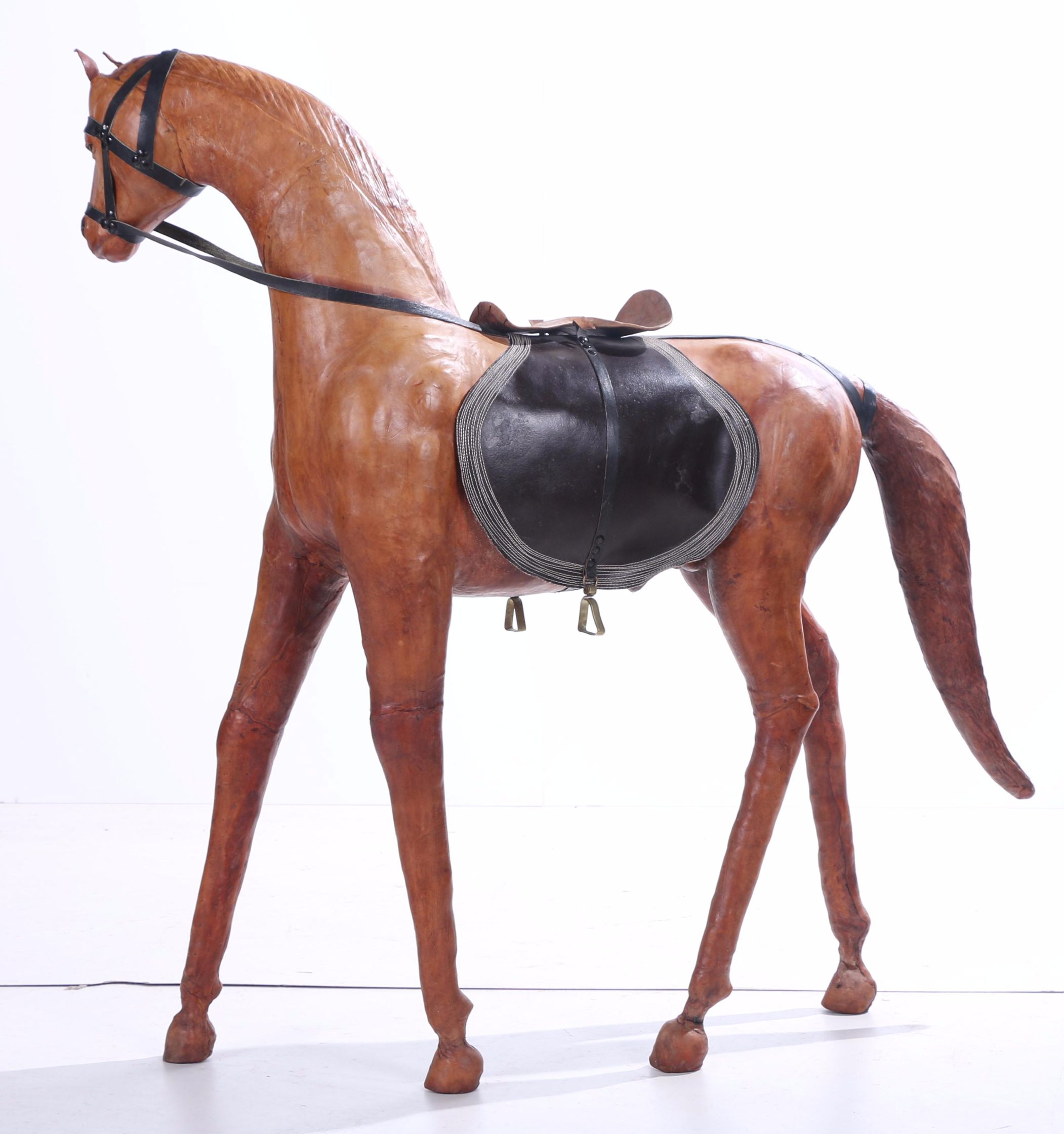 Leather-Wrapped Standing Horse Sculpture