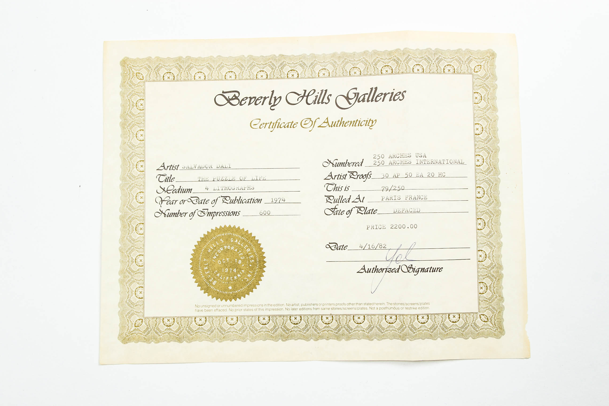 Salvador Dali Four-Lithograph Set "The Puzzle of Life"