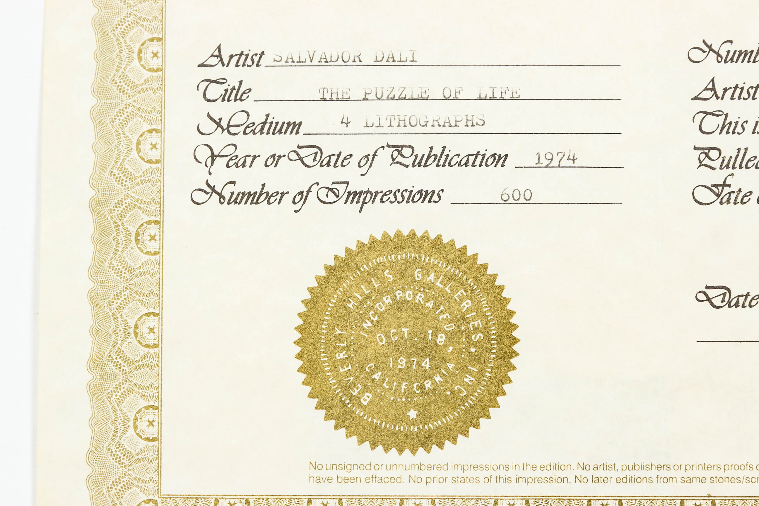 Salvador Dali Four-Lithograph Set "The Puzzle of Life"