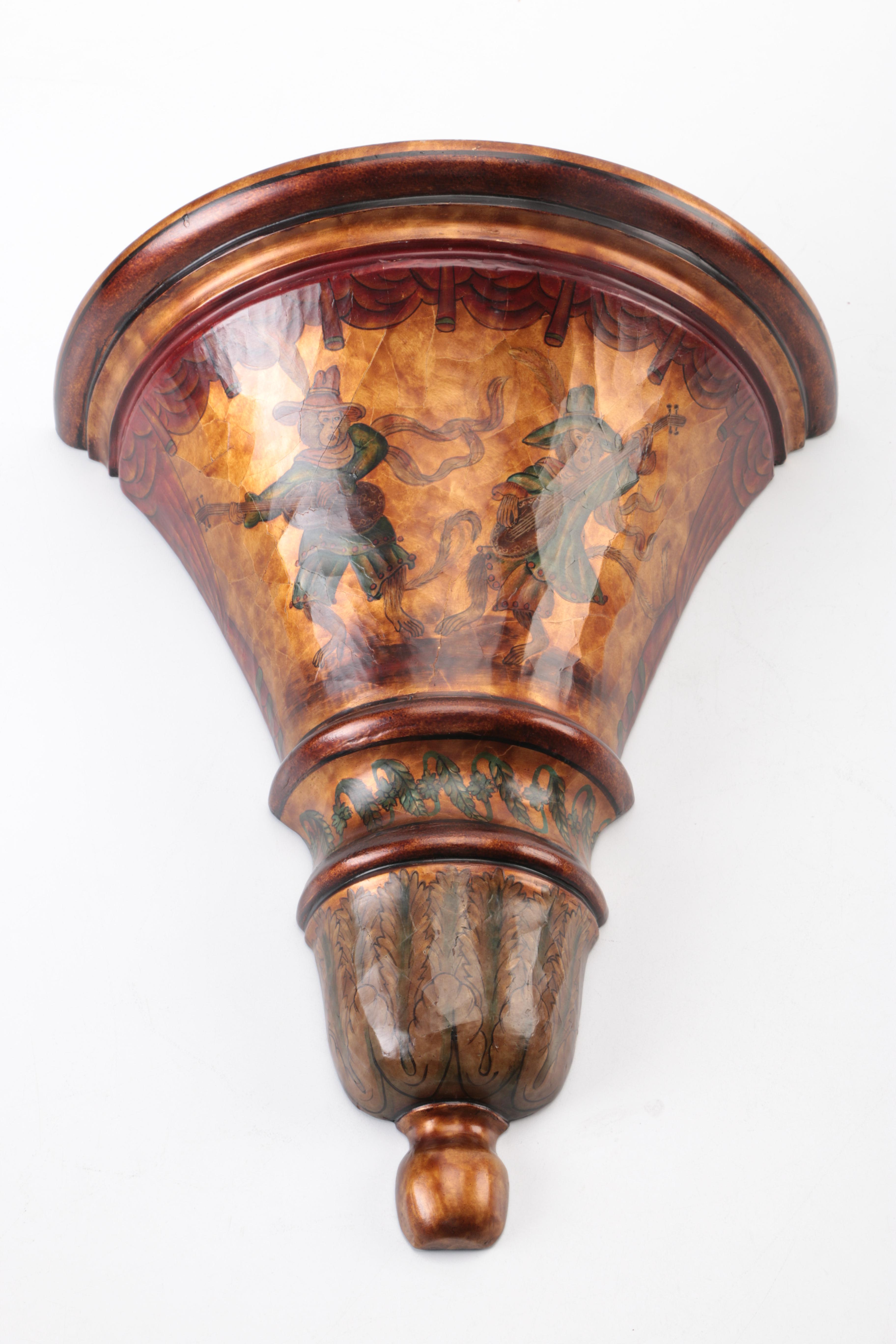 Wooden Wall Sconce with Musician Motif