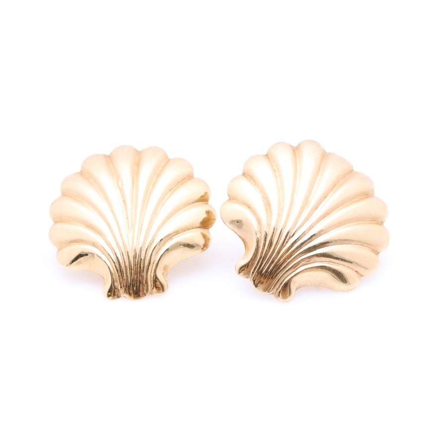 14K Yellow Gold Seashell Earrings