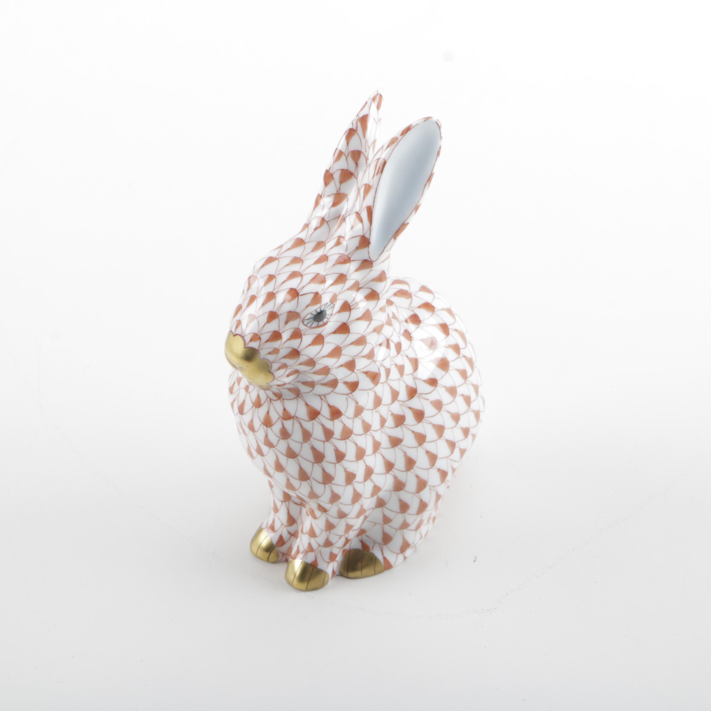 Hand Painted Herend Hungary Porcelain Rabbit Figurine