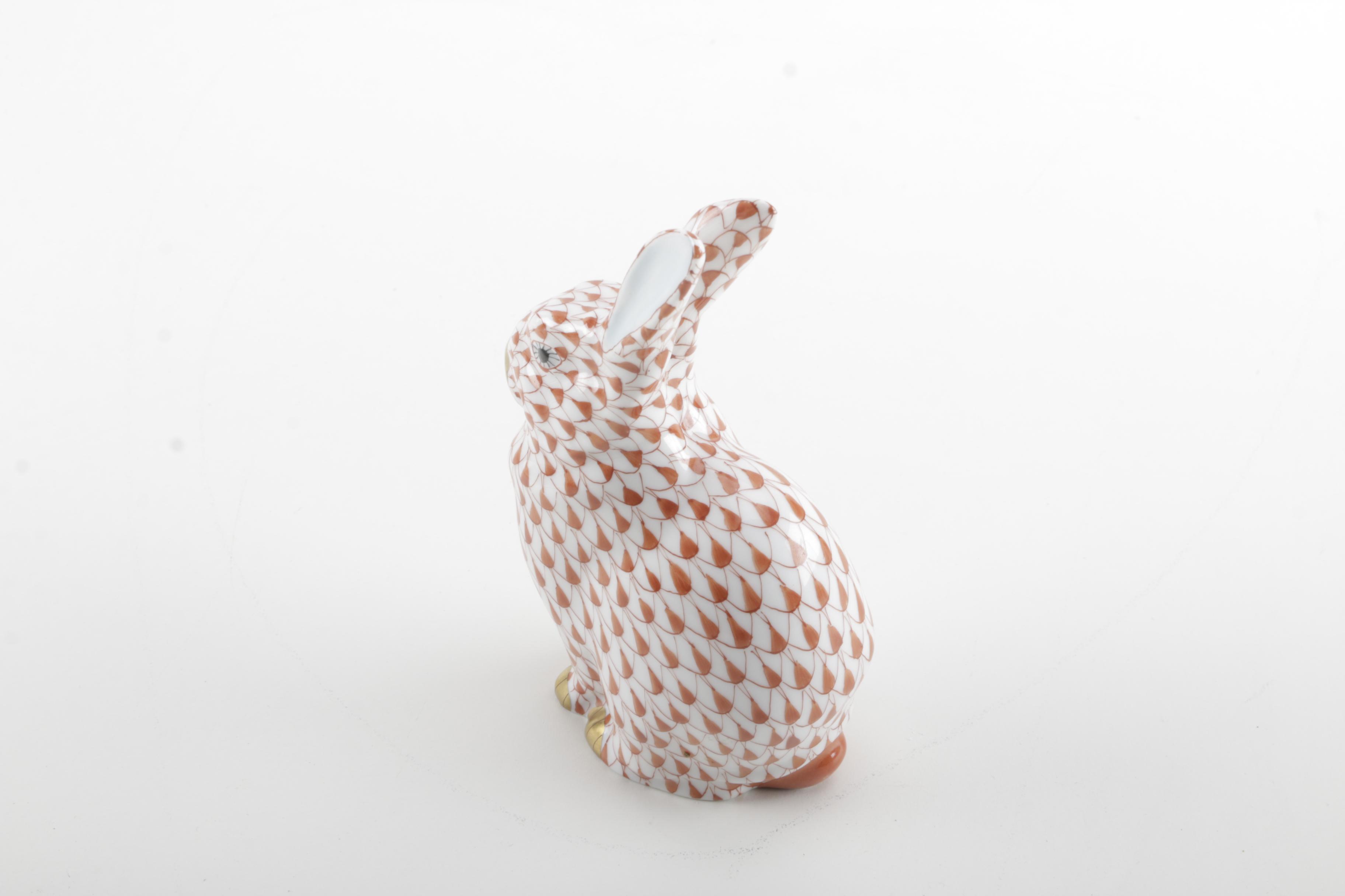 Hand Painted Herend Hungary Porcelain Rabbit Figurine