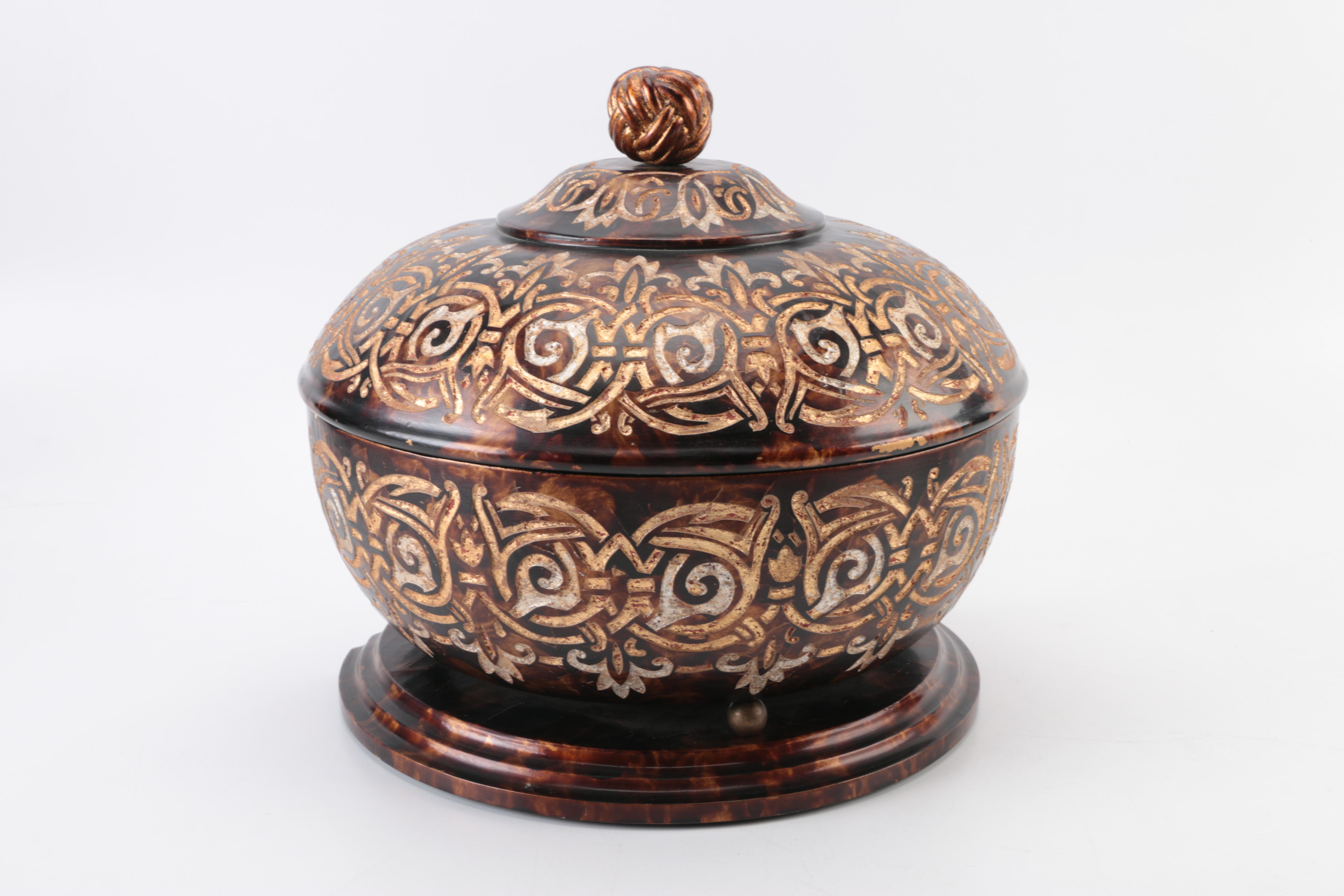 Brown Lidded Container with Gold Tone Accents