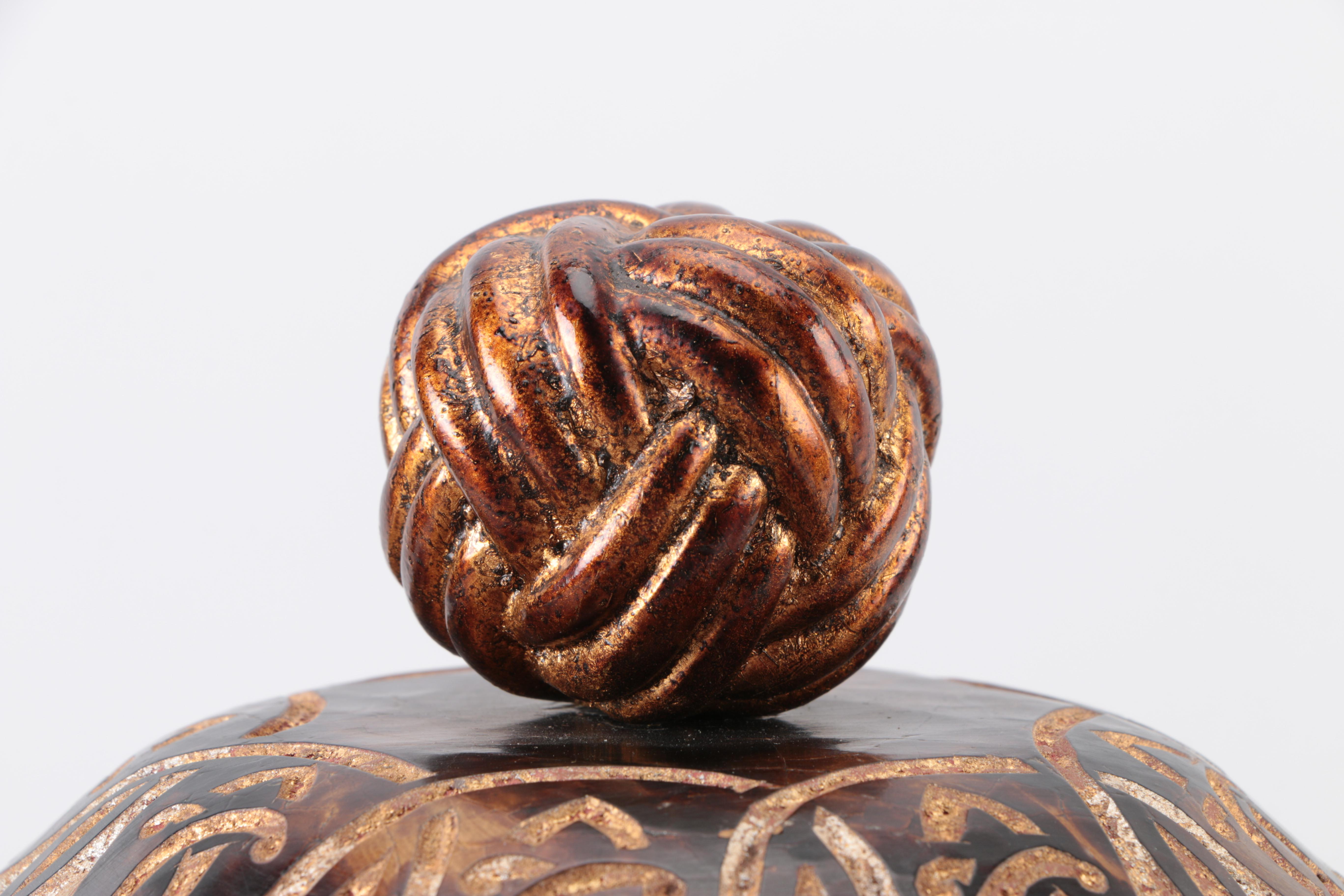 Brown Lidded Container with Gold Tone Accents