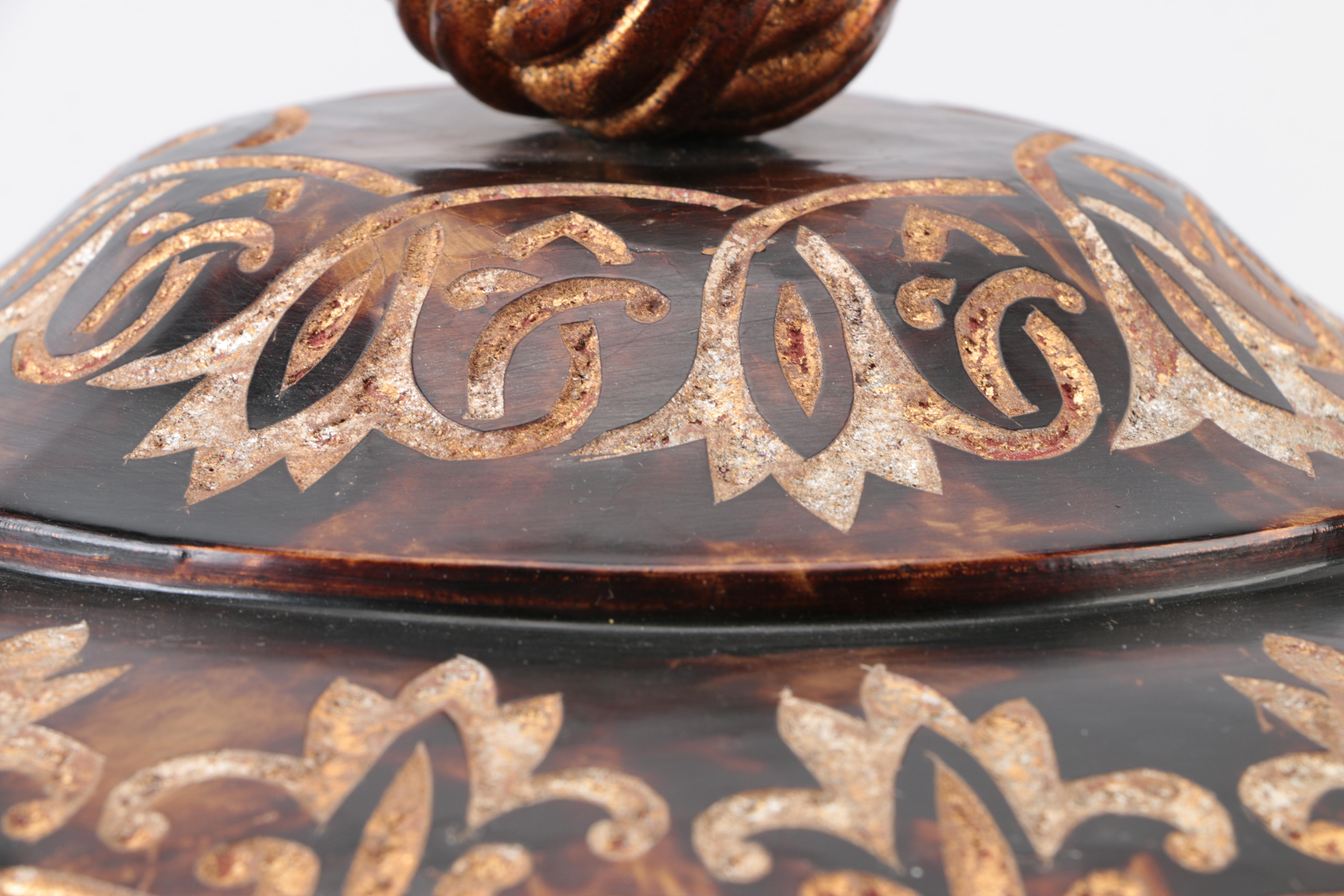 Brown Lidded Container with Gold Tone Accents