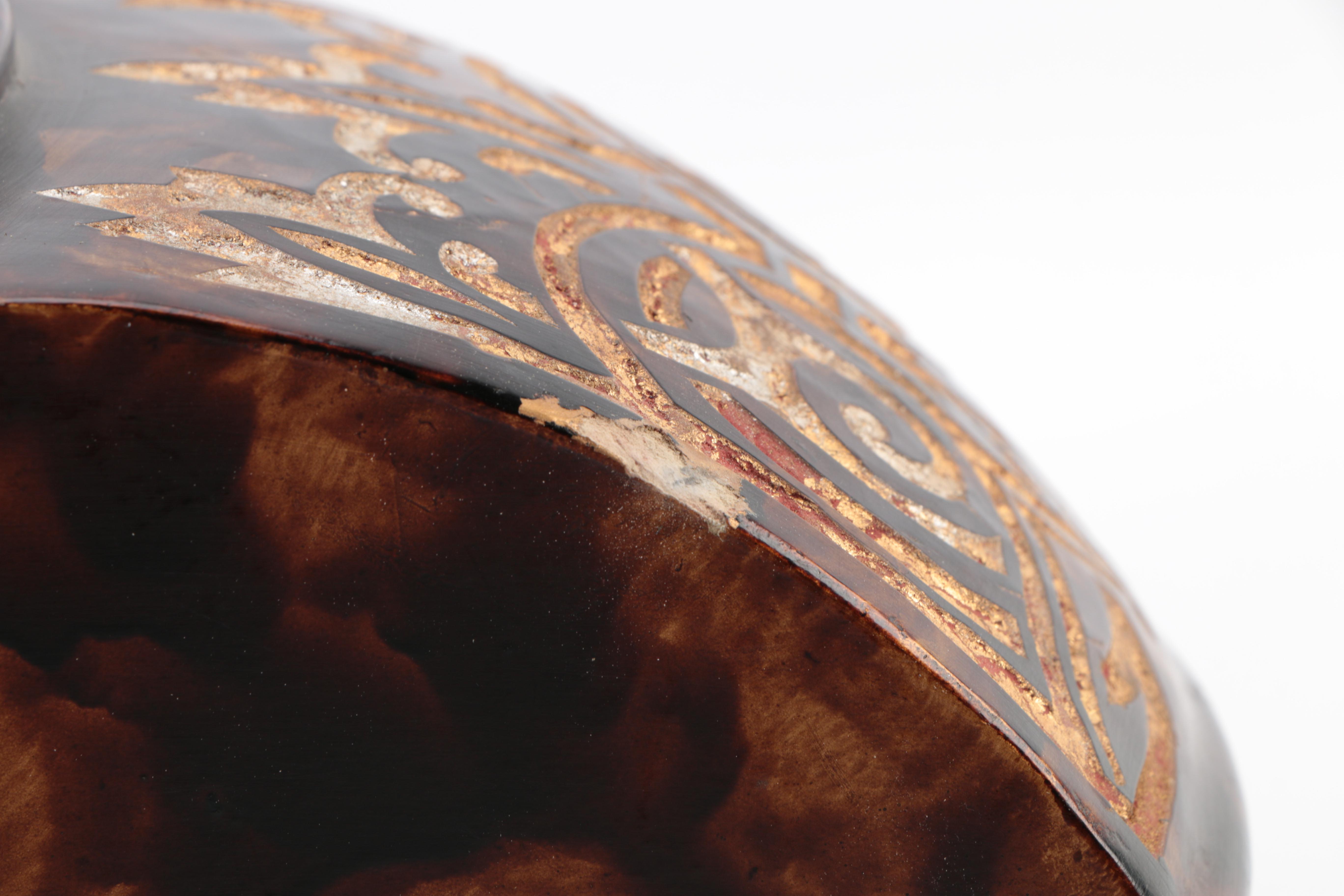 Brown Lidded Container with Gold Tone Accents