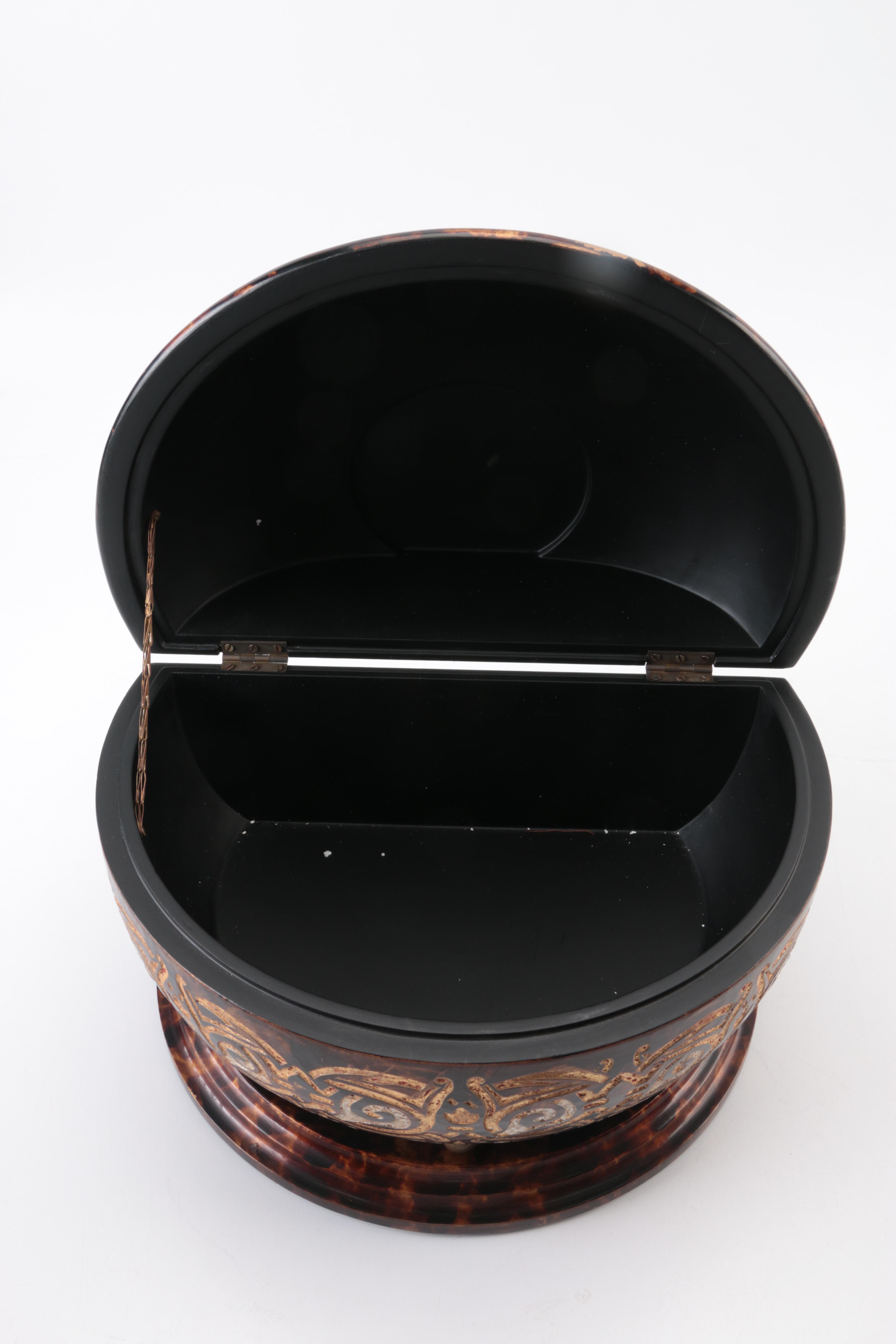 Brown Lidded Container with Gold Tone Accents