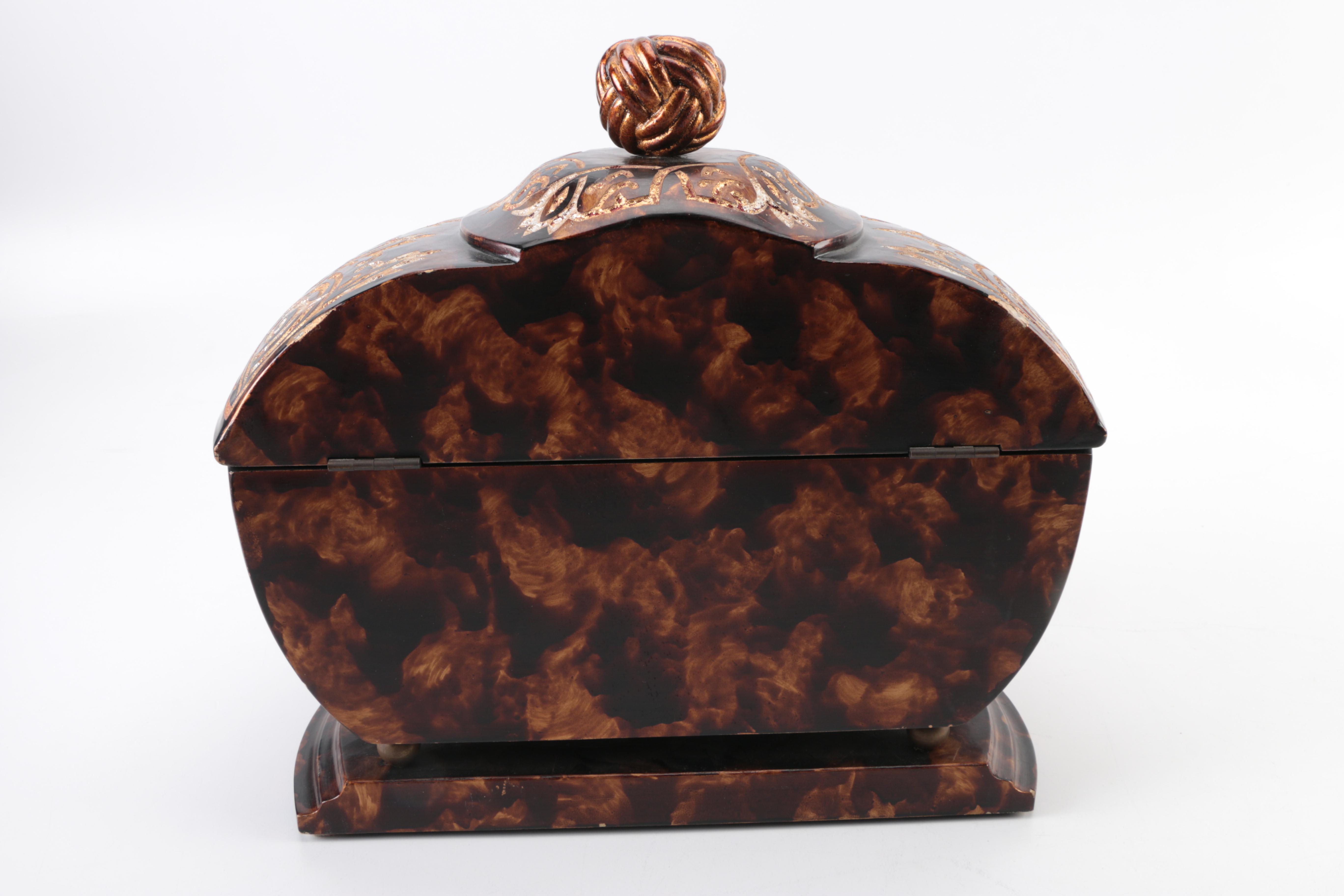 Brown Lidded Container with Gold Tone Accents