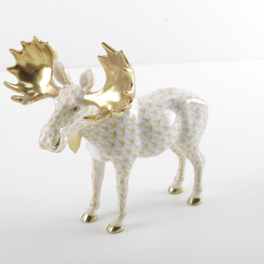 First Edition Herend Hungary Porcelain Moose Figurine