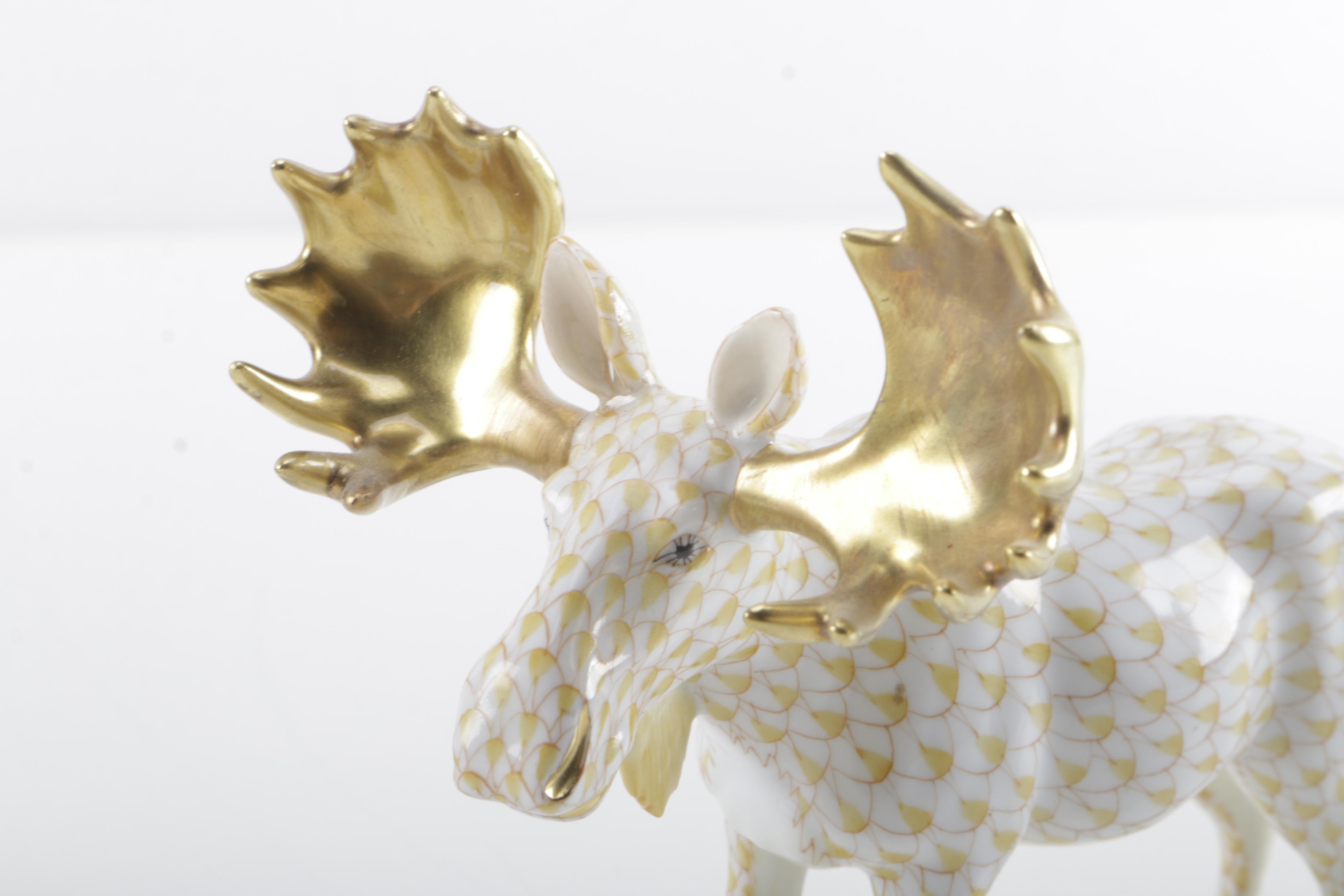 First Edition Herend Hungary Porcelain Moose Figurine