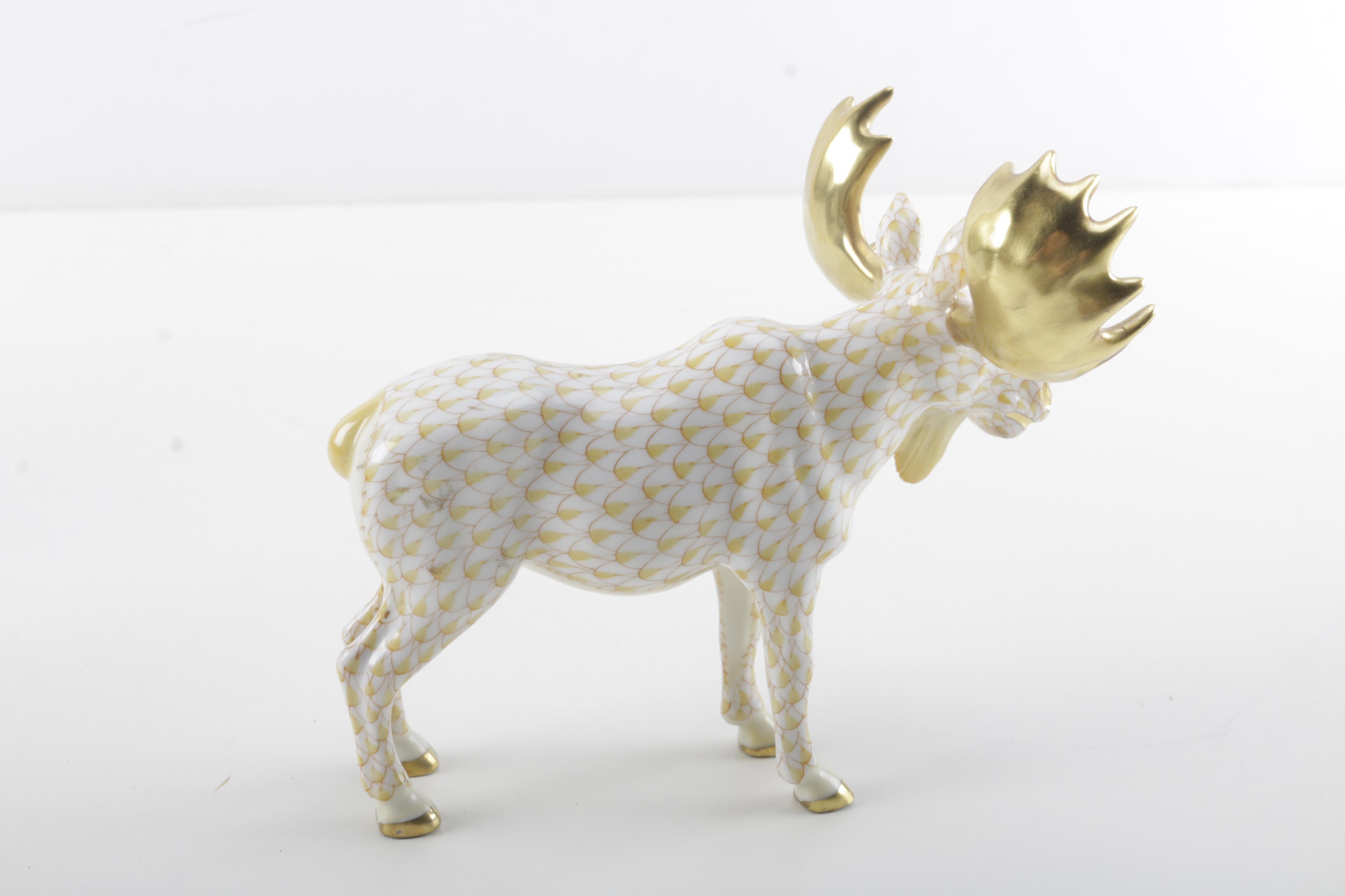 First Edition Herend Hungary Porcelain Moose Figurine