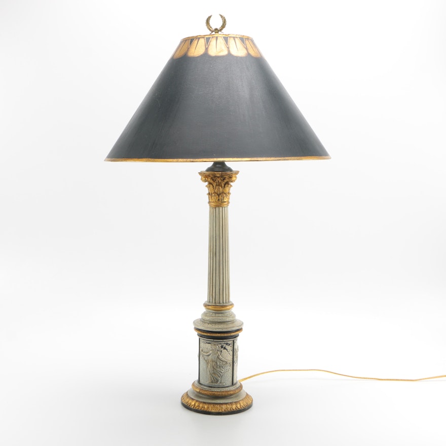 Column Base Table Lamp with Black Shade