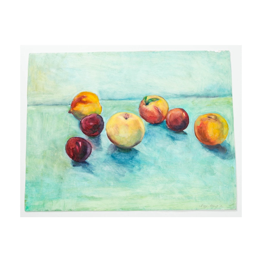 Original Watercolor on Paper of a Fruit Still Life