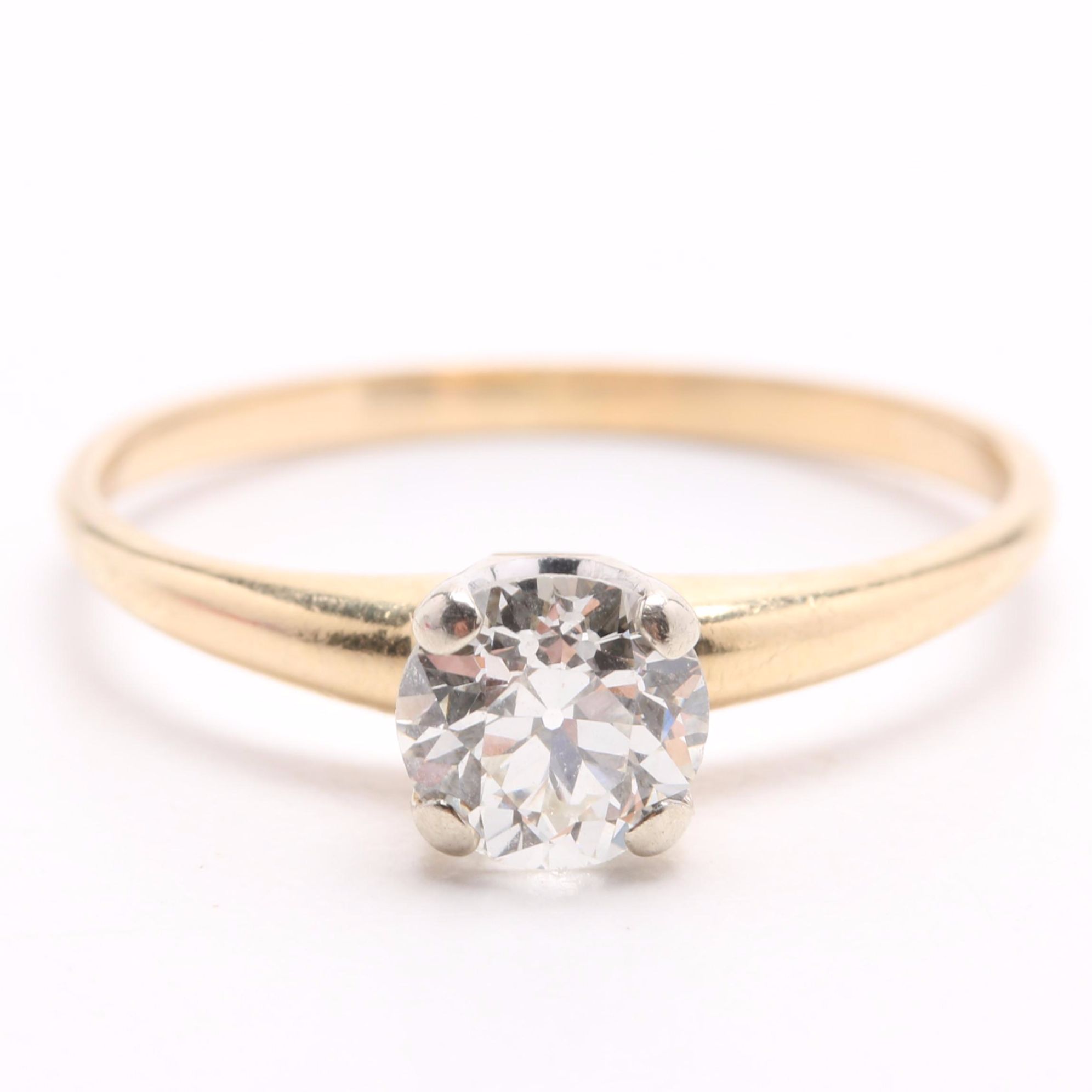 Old European Cut Diamond Solitaire in 14K Yellow Gold Setting