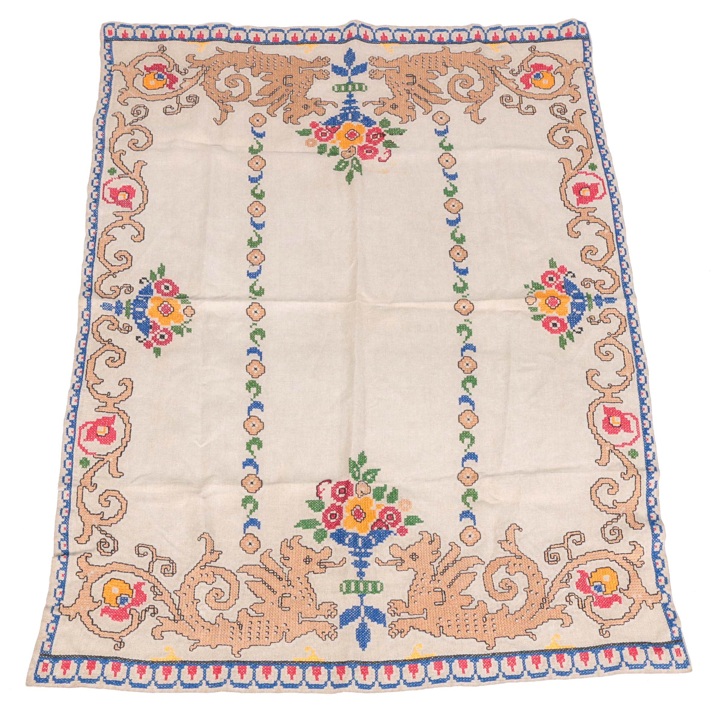 Hand Embroidered Linen Tablecloth