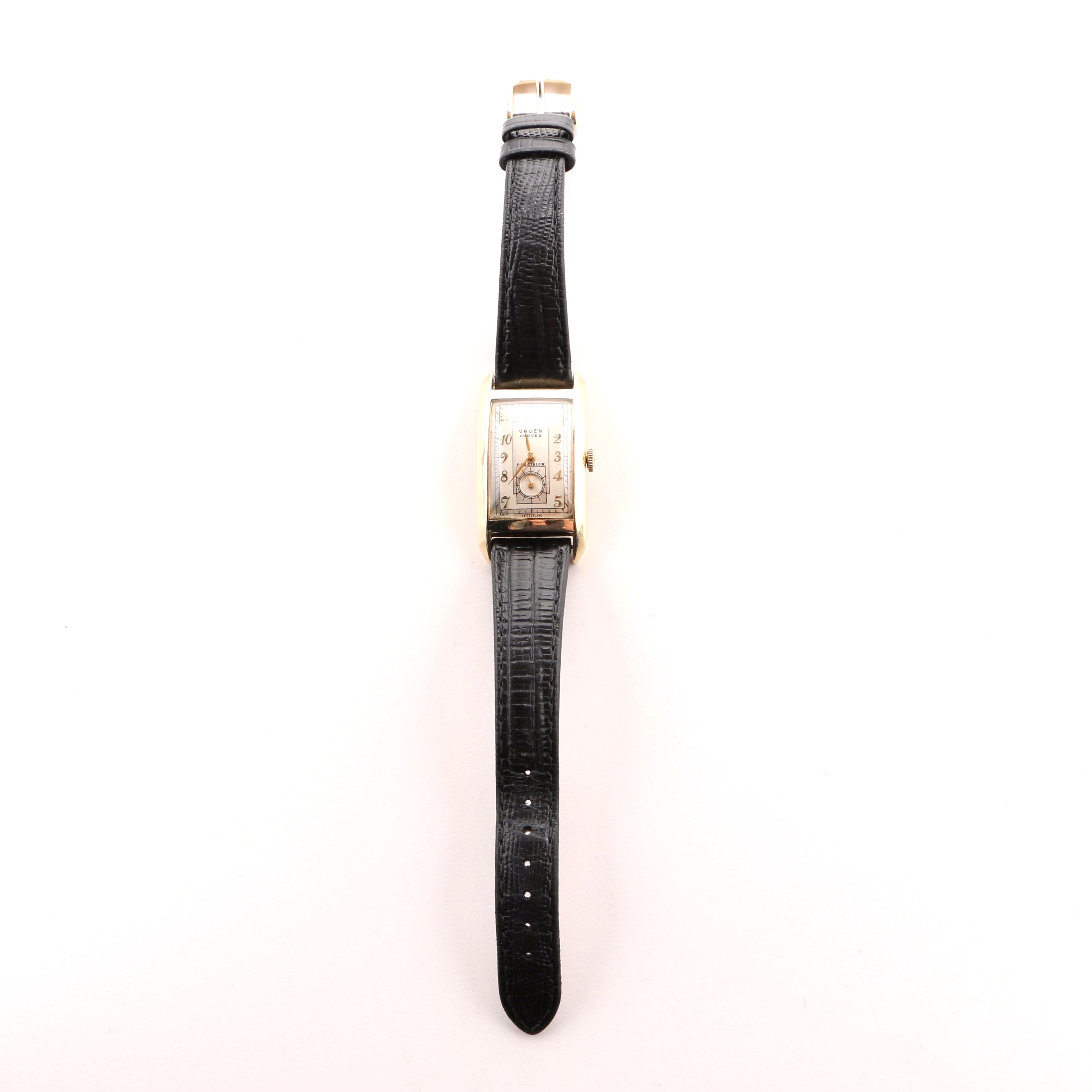 Vintage Gruen 14K Yellow Gold Curvex Precision Tank Watch