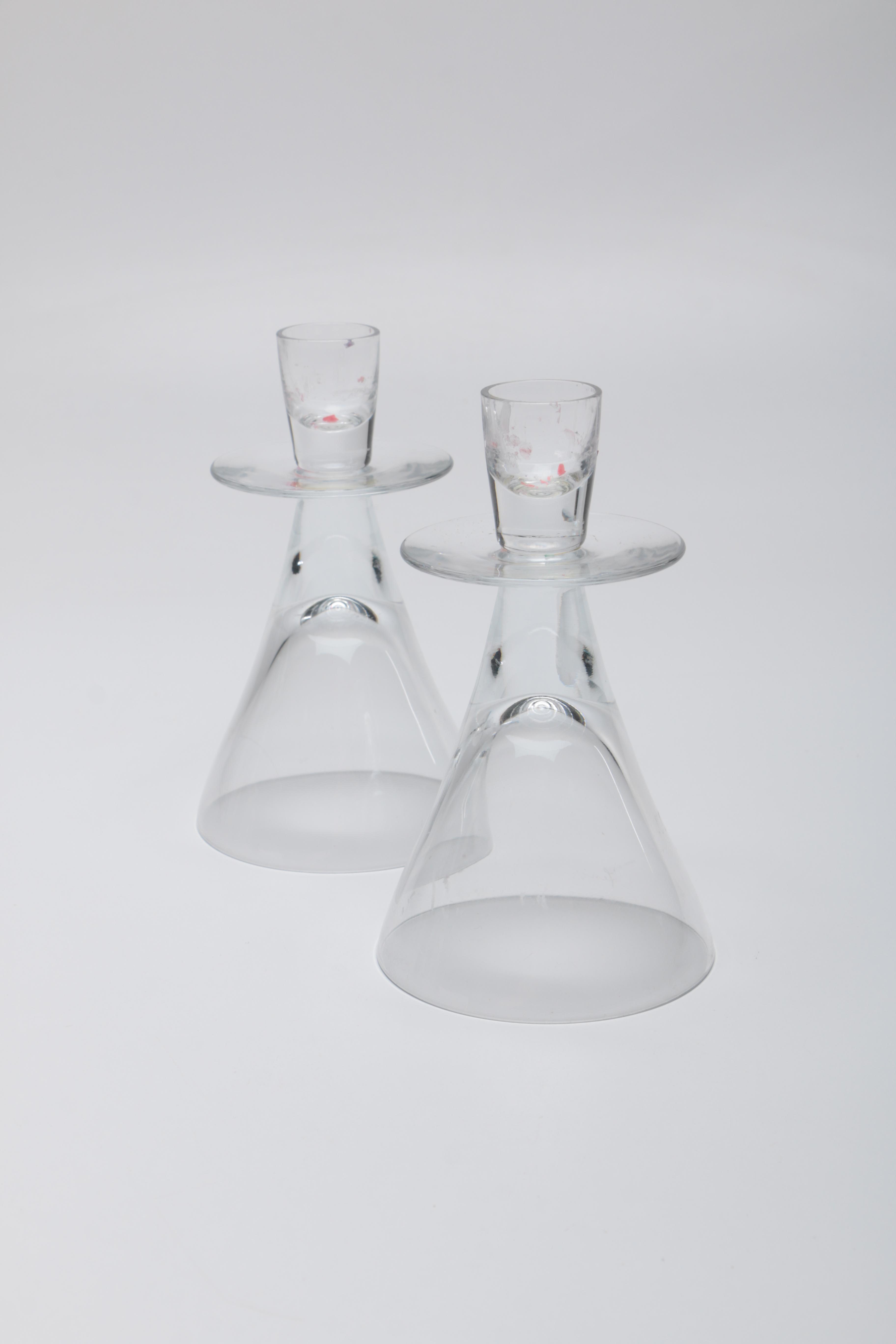 Pair of Hand Blown Glass Candlesticks