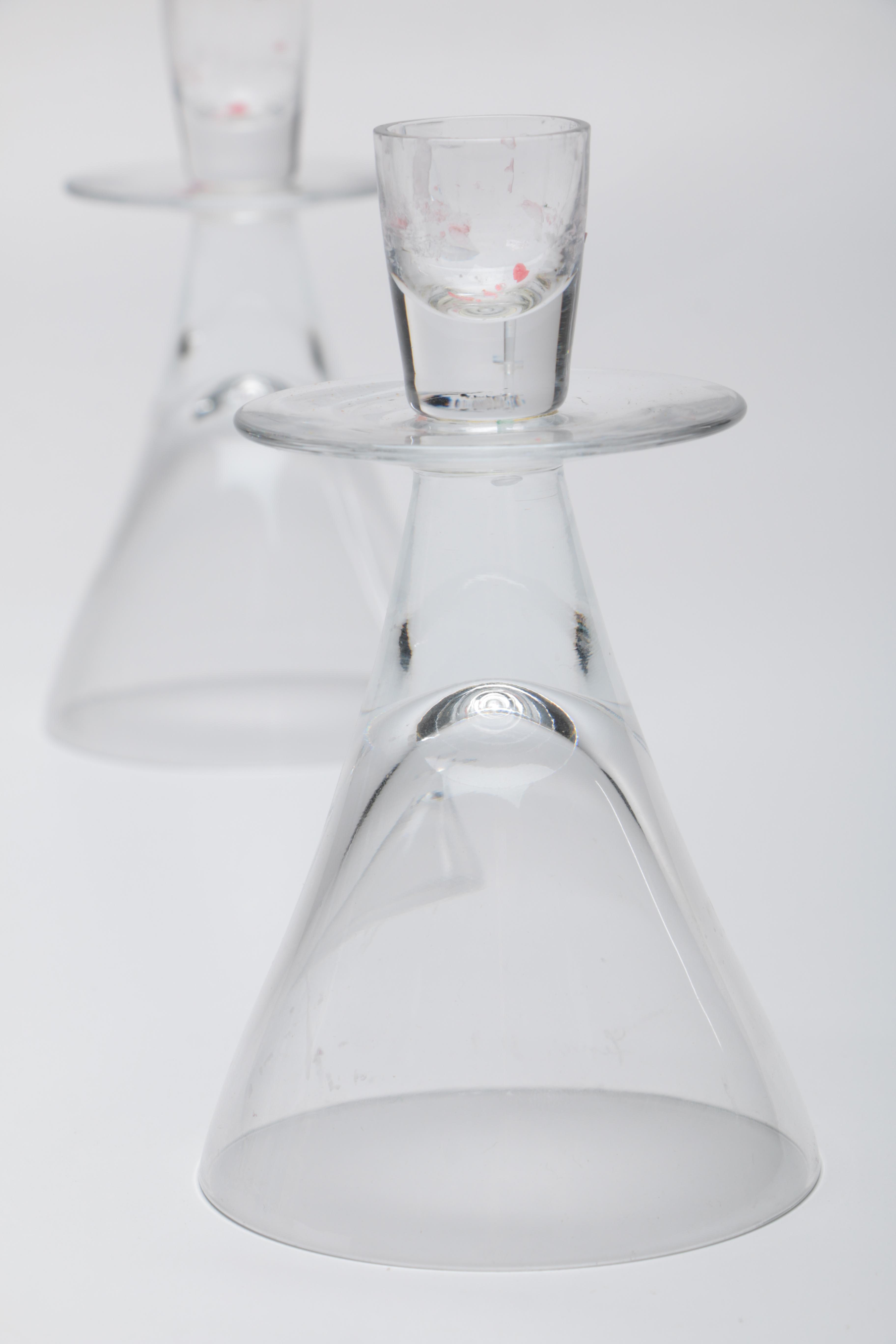 Pair of Hand Blown Glass Candlesticks