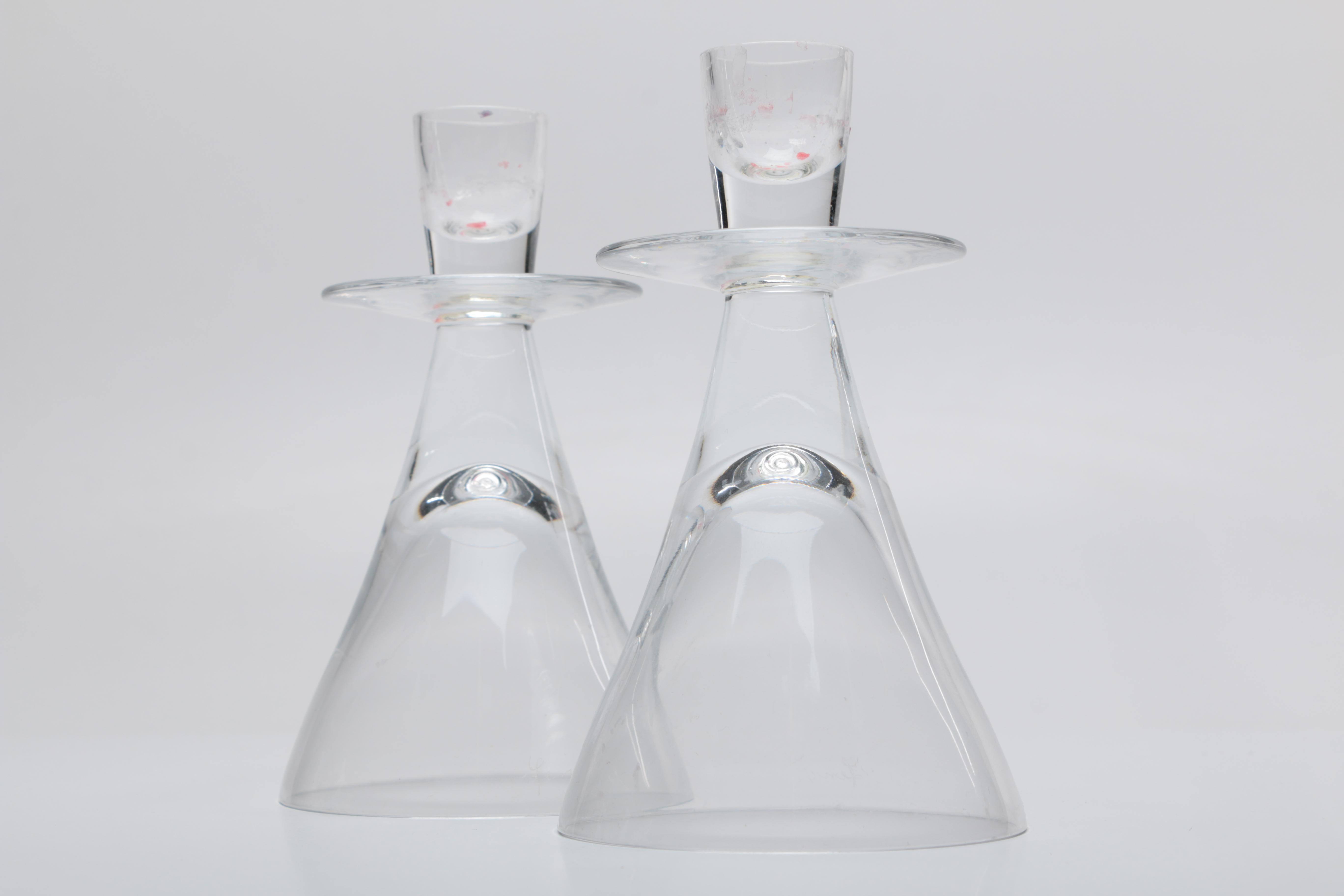 Pair of Hand Blown Glass Candlesticks
