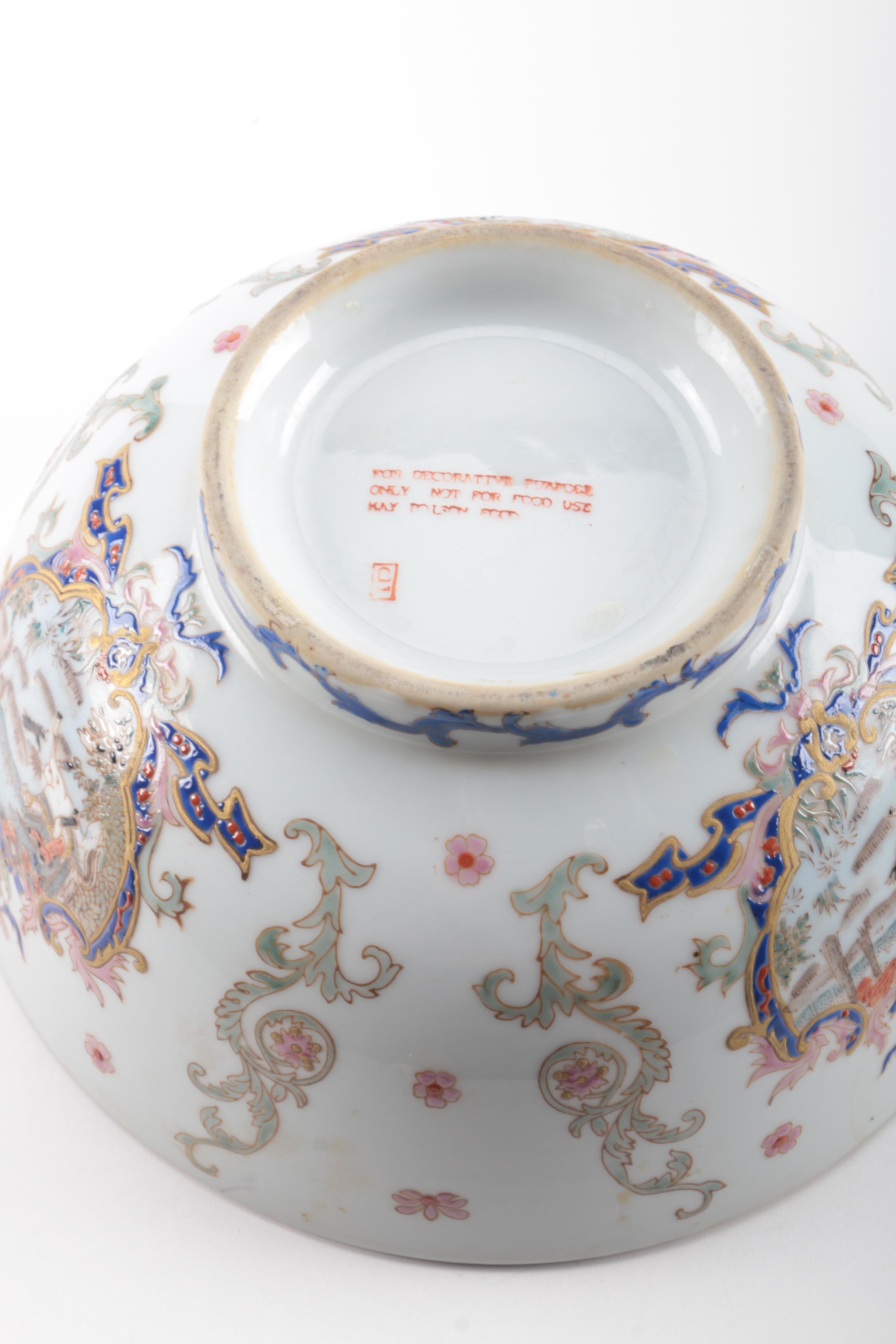 Chinese Export Ware Hunting Scene Ceramic Bowl